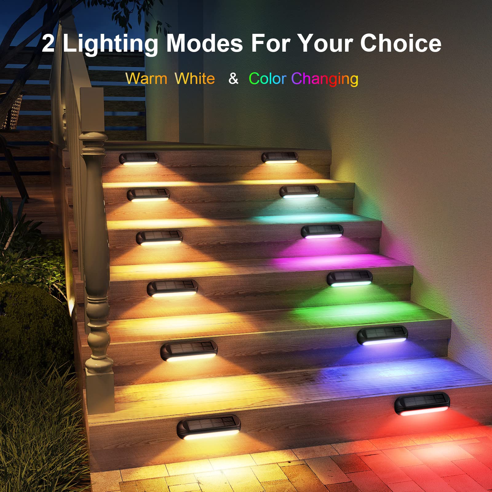 WdtPro Solar Fence Lights Outdoor Waterproof - 4 Pack Bright Solar Deck Lights with Warm White & RGB Modes, LED Solar Step Lights for Stairs, Steps, Deck, Fence, Pool, Patio - Perfect for Garden, Pathway, and Landscape Lighting