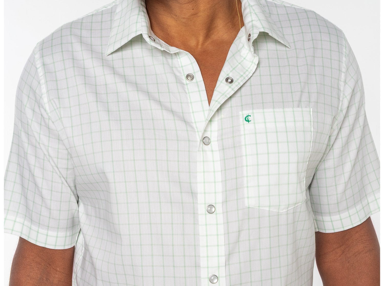 Men's Short Sleeve Performance Pearl Snap Shirt - Windowpane Pattern White - Perfect for Casual Wear, Outdoor Activities & Western Style Fashion
