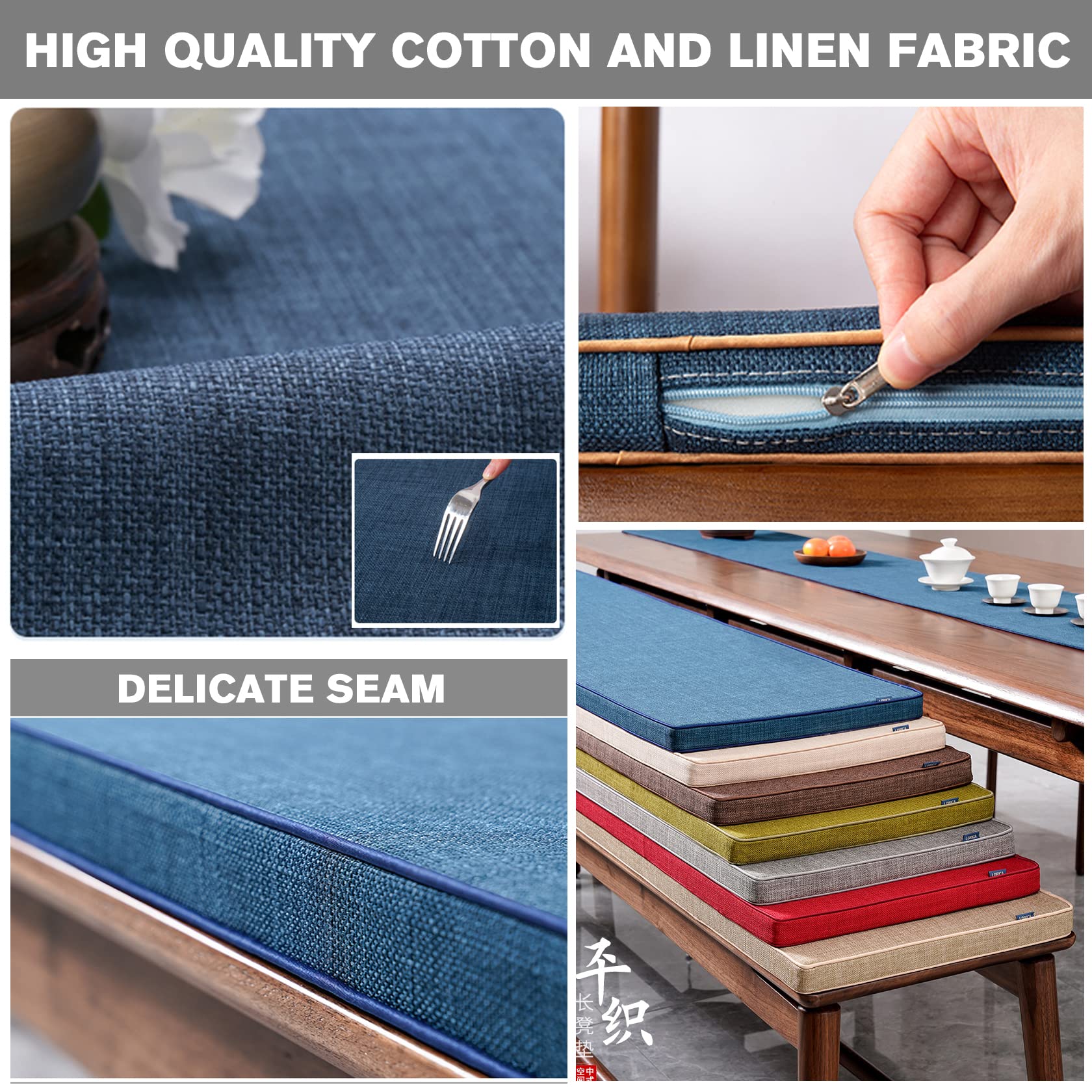 Custom Bench Cushion - High Density Memory Foam Seat Pad with Washable Linen Cover, Non-Slip Furniture Cushion for Shoe Bench, Window Seat, Piano Bench & Dining Chairs (Green, Custom Size) - Perfect for Home, Office & Entryway Comfort