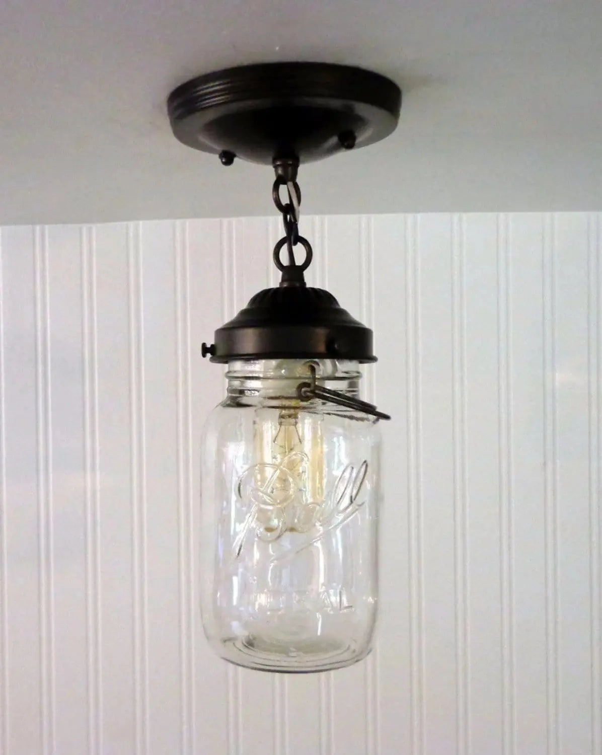 Vintage Mason Jar Ceiling Light with Chain - Rustic Industrial Pendant Lighting for Kitchen, Dining Room, or Farmhouse Decor