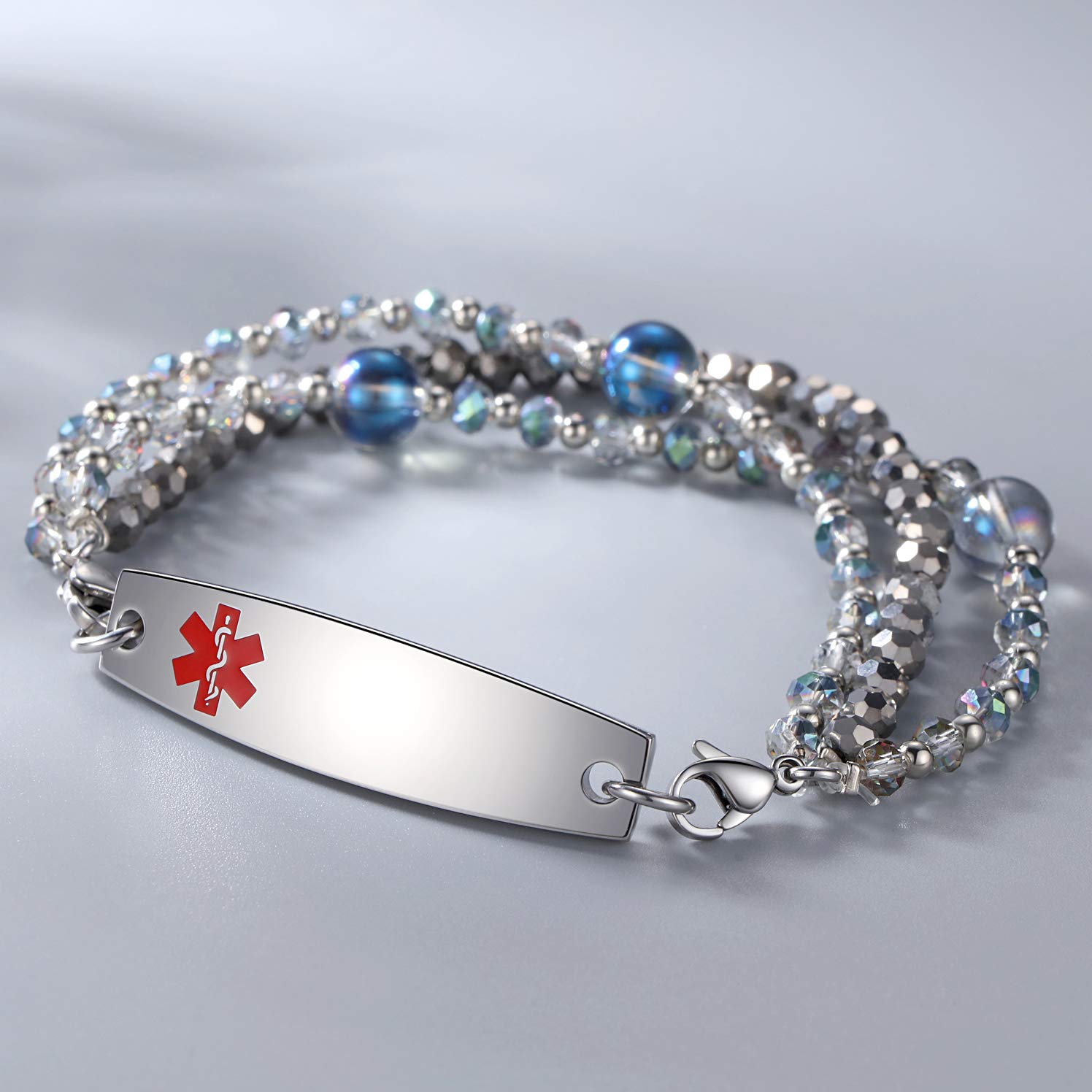 Custom Engraved Medical ID Bracelets for Women - 7.5 Inch Adjustable Beaded Alert Bracelet with Interchangeable Charms | Perfect for Diabetes, Allergies & Emergency Medical Identification