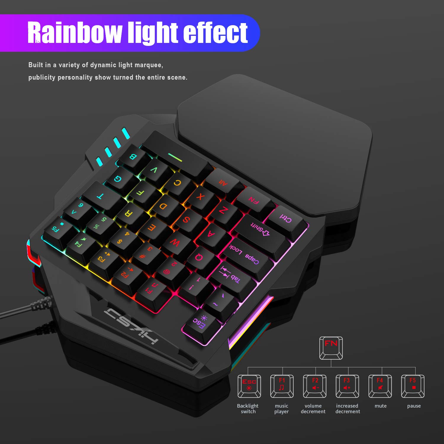One-Handed RGB Gaming Keyboard - 35 Key Portable Mini Half Keypad with Wrist Rest | Mechanical Feel Ergonomic Game Controller for PC Gamers | Perfect for FPS, MMO & Esports Gaming