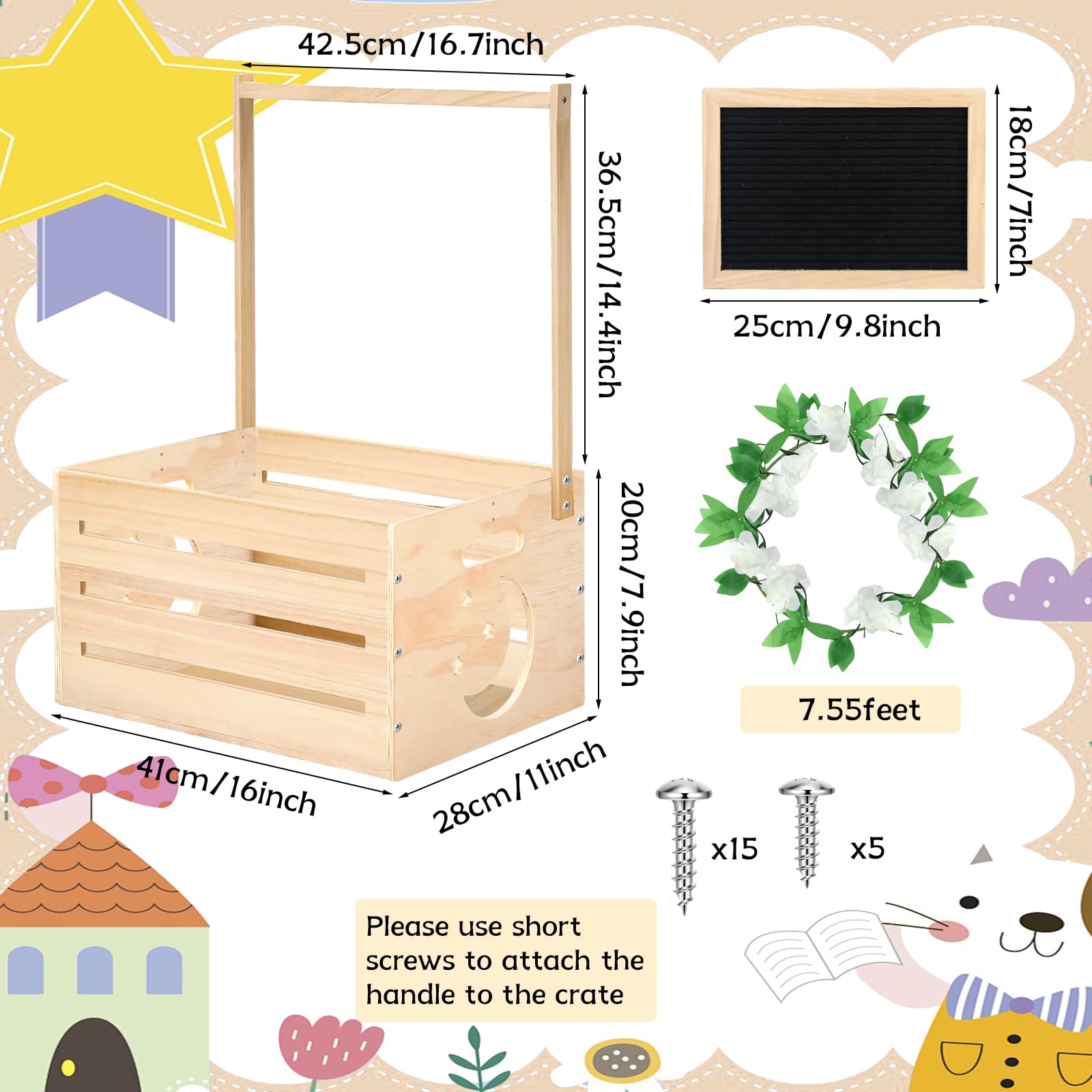 Wooden Baby Shower Gift Basket with Handle - DIY Felt Blackboard Storage Crate & Hamper for Newborn - Perfect for Baby Shower Decor, Pregnancy Gifts & New Parent Essentials - Nursery Organization & Party Decorations