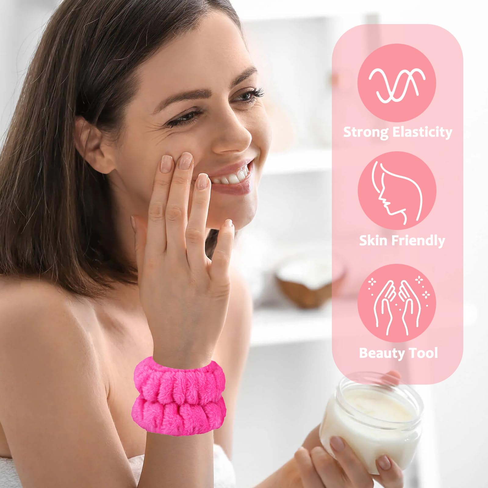 **Absorbent Microfiber Face Washing Wristbands – Waterproof Wrist Wash Band Towel for Skincare & Makeup, Prevents Liquid Spills (Black, Rose Red) – Ideal for Facials, Washing Face & Beauty Routines**