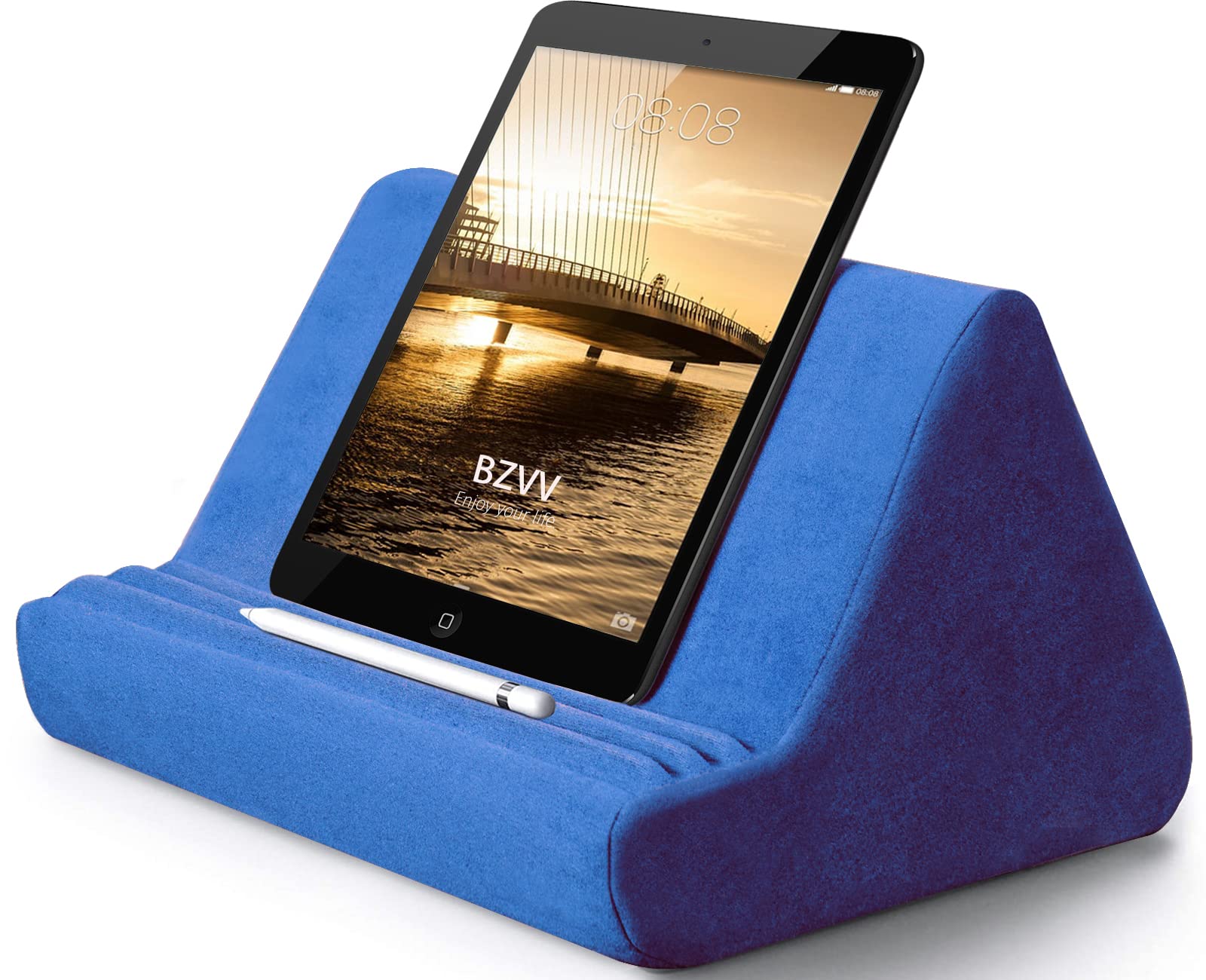 Adjustable 3-Angle Tablet Stand Pillow with Pocket - Soft Cushion Holder for iPad, Kindle, Smartphones & Books - Perfect for Bed, Sofa & Travel (Blue) - Ideal for Reading, Watching Movies & Hands-Free Browsing