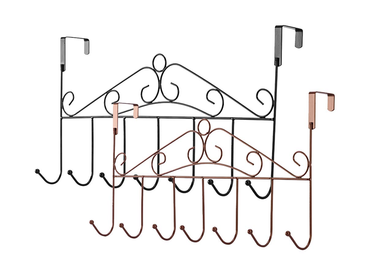 Eywlwaar Metal Over Door Hook Rack - 7 Hooks Decorative Hanger for Towels, Hats, Coats, Bags & Scarves - Space Saving Solution for Bathroom, Bedroom, Kitchen & Closet Organization