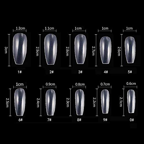 Belicia 100 Pcs Clear Coffin Nails - Ballerina Fake Nails for Women, Long Acrylic Press on Nails with Glue, French Tip False Nails for Manicure, Party, Wedding & Special Occasions
