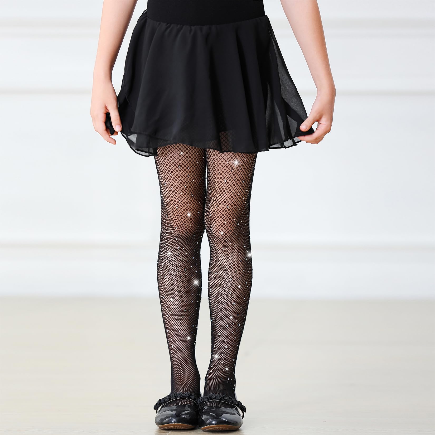 Century Star Girls Fishnet Stockings with Rhinestones - Sparkly Glitter Tights for Toddlers & Kids | Perfect for Halloween Costumes, Dance Performances & Party Outfits
