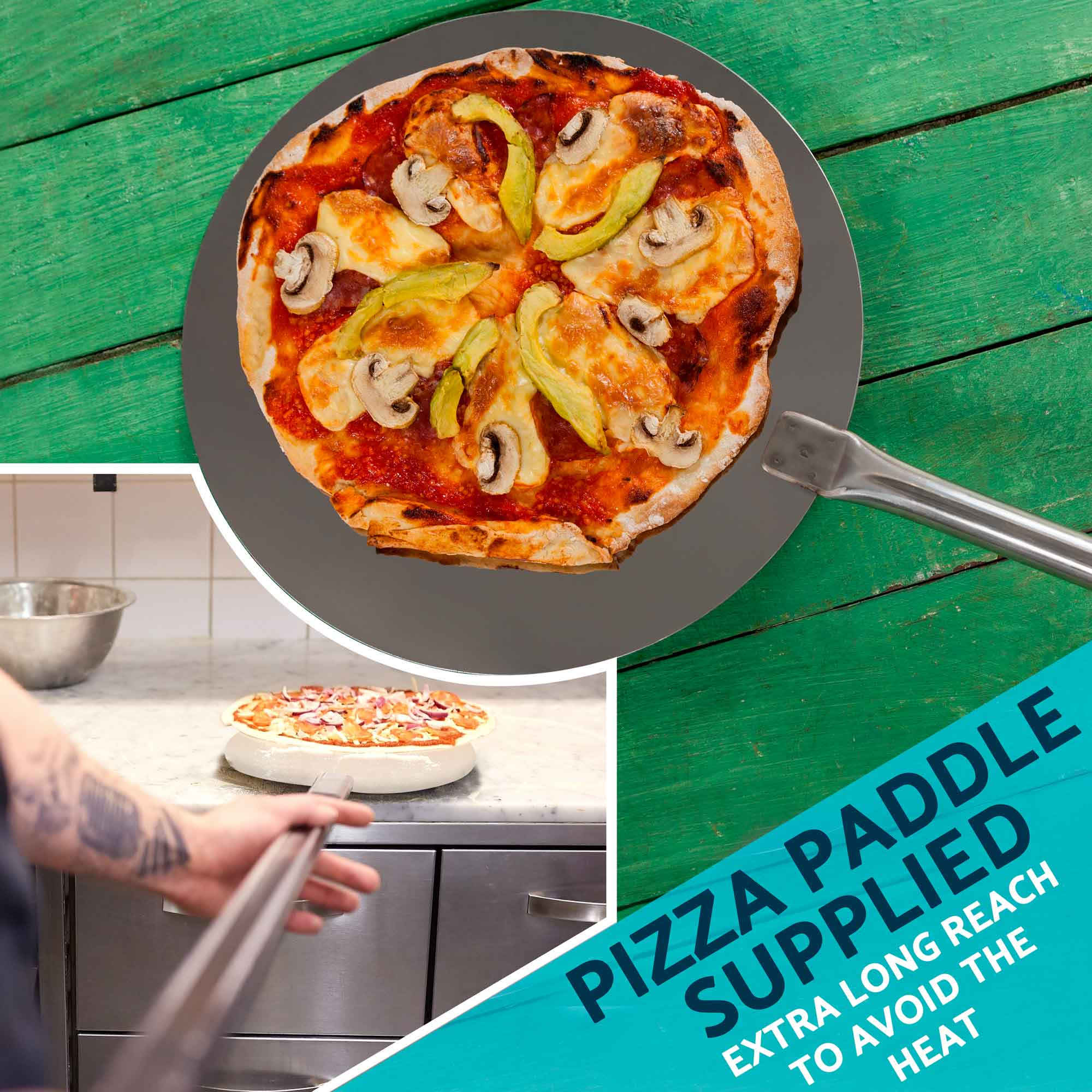 Premium Freestanding Outdoor Wood Fired Pizza Oven & Smoker with Side Shelves & Stand - Portable Backyard Cooking for Pizza, BBQ, Grilling & Smoking - Perfect for Patio, Garden & Camping DG103