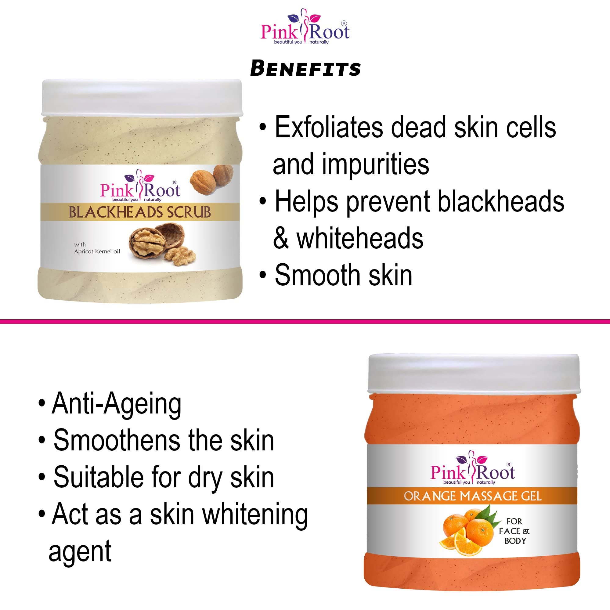 Pink Root Orange Massage Gel & Blackhead Scrub 500ml - Deep Cleansing Facial Treatment for Acne & Pore Care | Spa & Home Skincare Routine