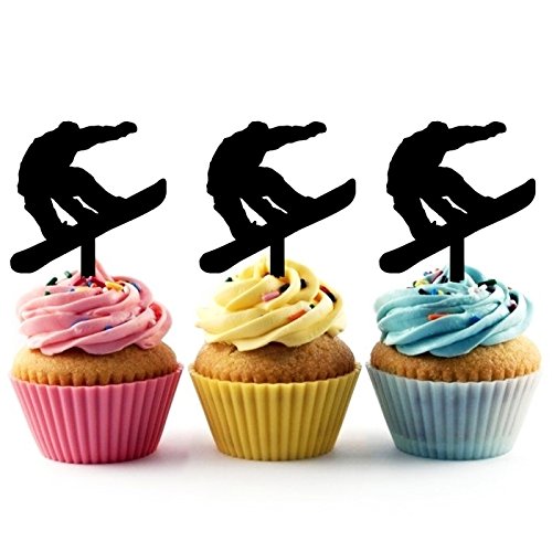 Snowboard Silhouette Acrylic Cupcake Toppers - 10pcs for Snowboarding Party, Wedding, Birthday Decor - Perfect for Cake Decorations, Dessert Displays & Winter Themed Celebrations