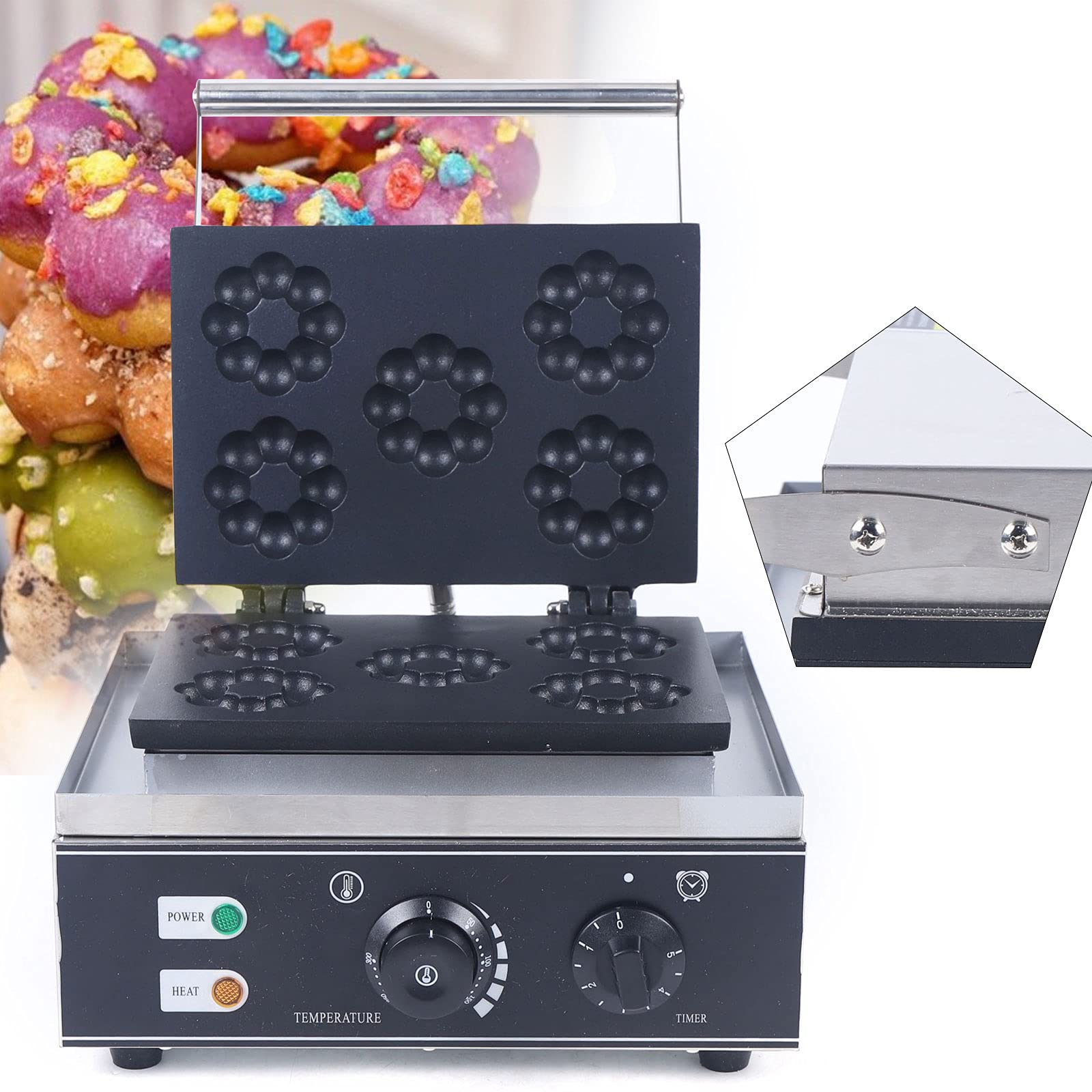Commercial Mini Donut Maker Machine - 5-Cavity Plum Blossom Waffle Donut Maker with Non-Stick Surface for Breakfast, Snacks & Desserts | Perfect for Home, Cafés & Bakeries