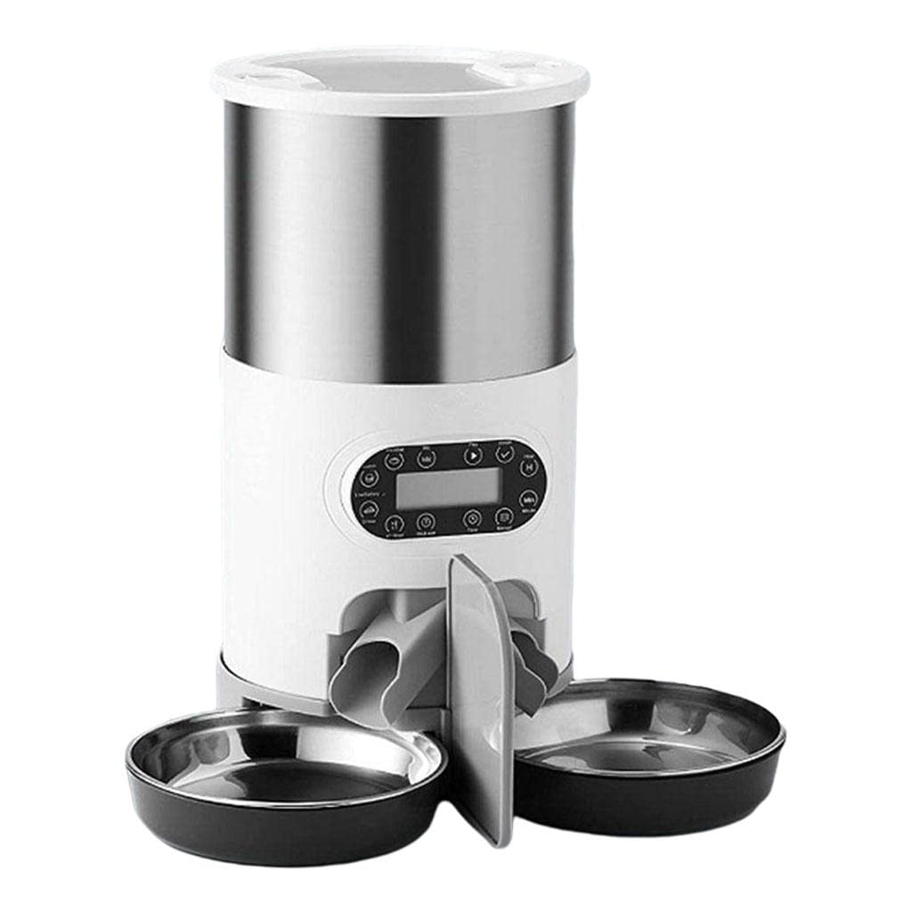 MERISHOPP Automatic Pet Feeder for Cats & Dogs - 4.5L Dry Food Dispenser with Timer & Voice Recorder - Double Stainless Steel Bowls - Perfect for Home, Office & Travel Use