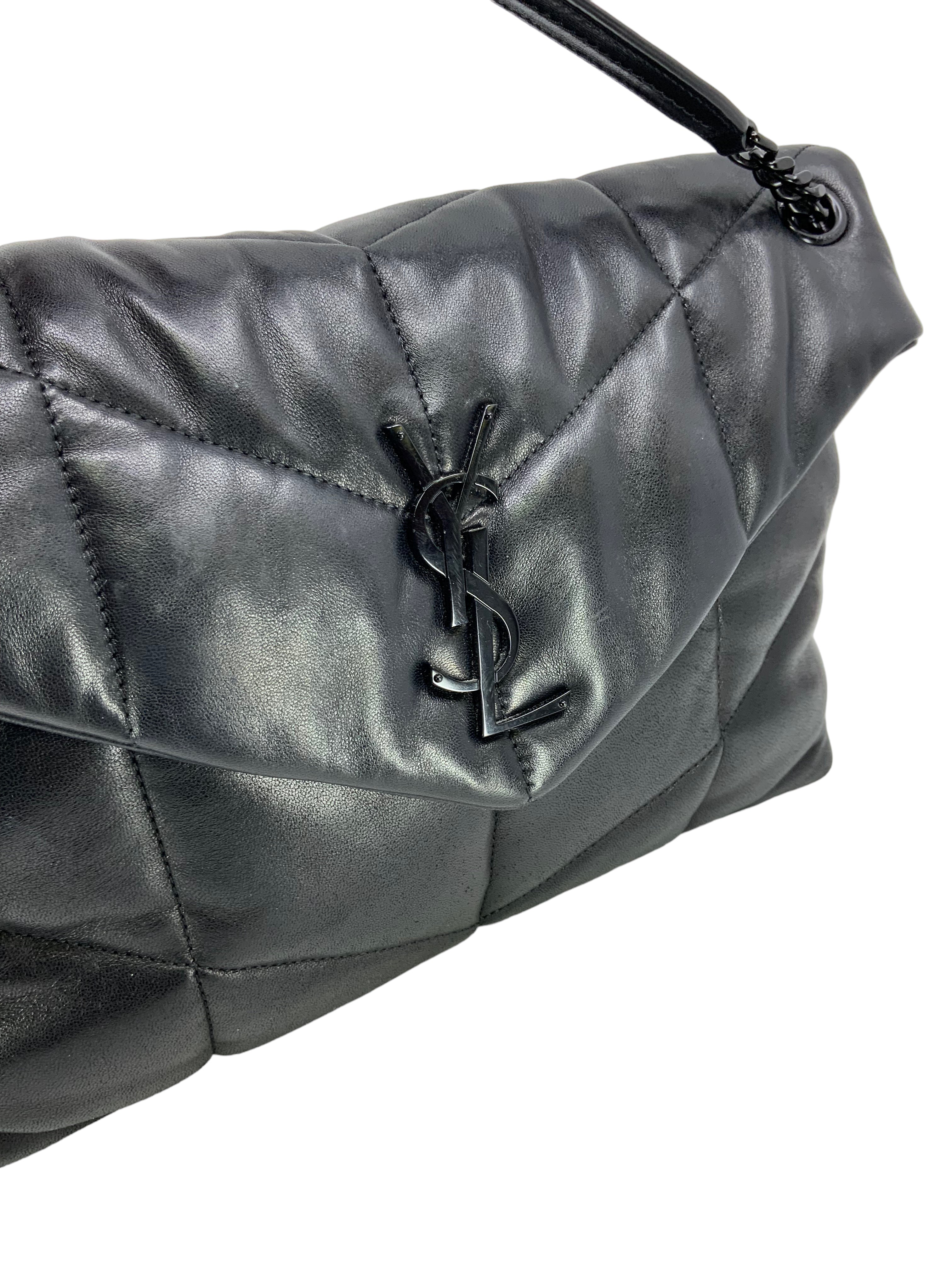 SAINT LAURENT Medium Puffer Shoulder Bag for Women | Luxury Quilted Leather Crossbody Purse | Perfect for Work, Travel & Evening Outings
