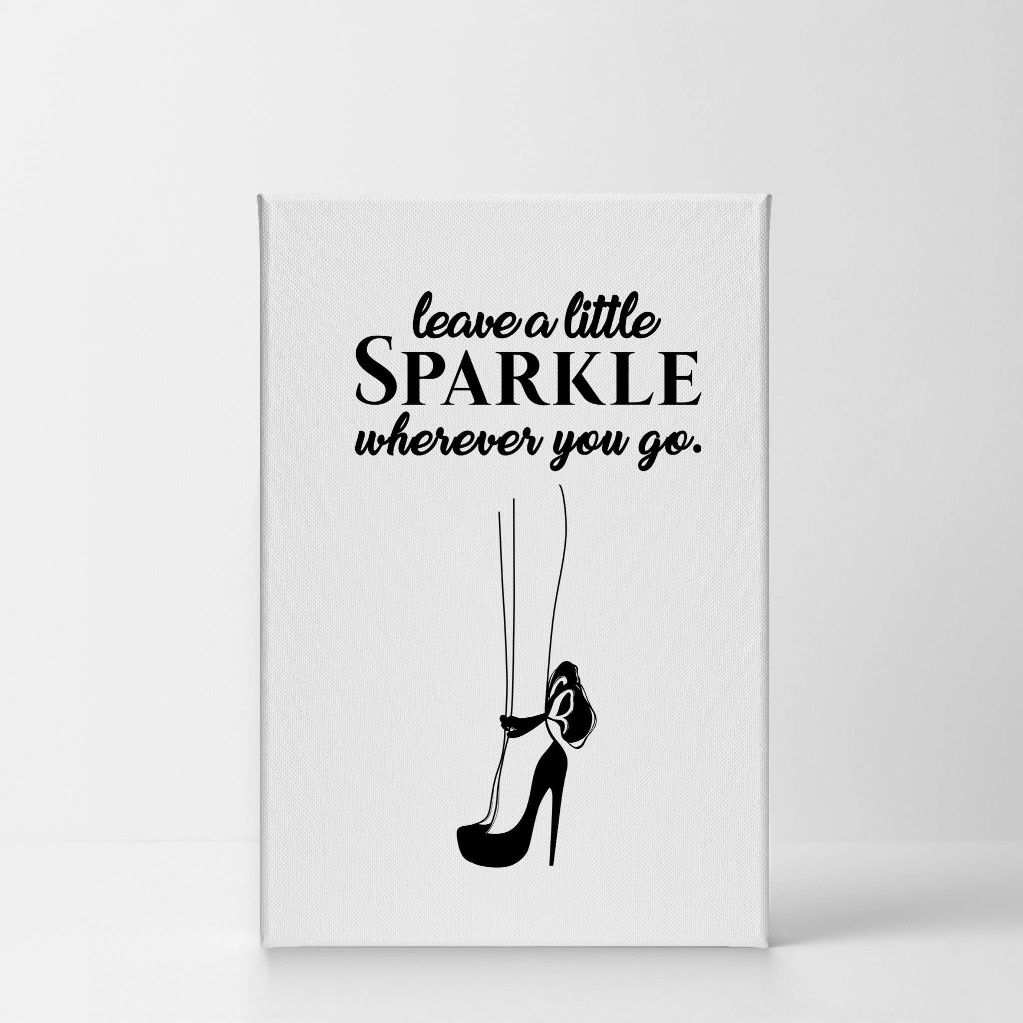 Smile Art Design 'Leave a Little Sparkle Wherever You Go' Quote High Heels Sketch Glam Fashion Canvas Print - Wall Art for Bathroom, Girls Room, Women's Dorm, Bedroom & Living Room Decor - Ready to Hang 36x24 Inches - Perfect for Home, Office & Gift Giving