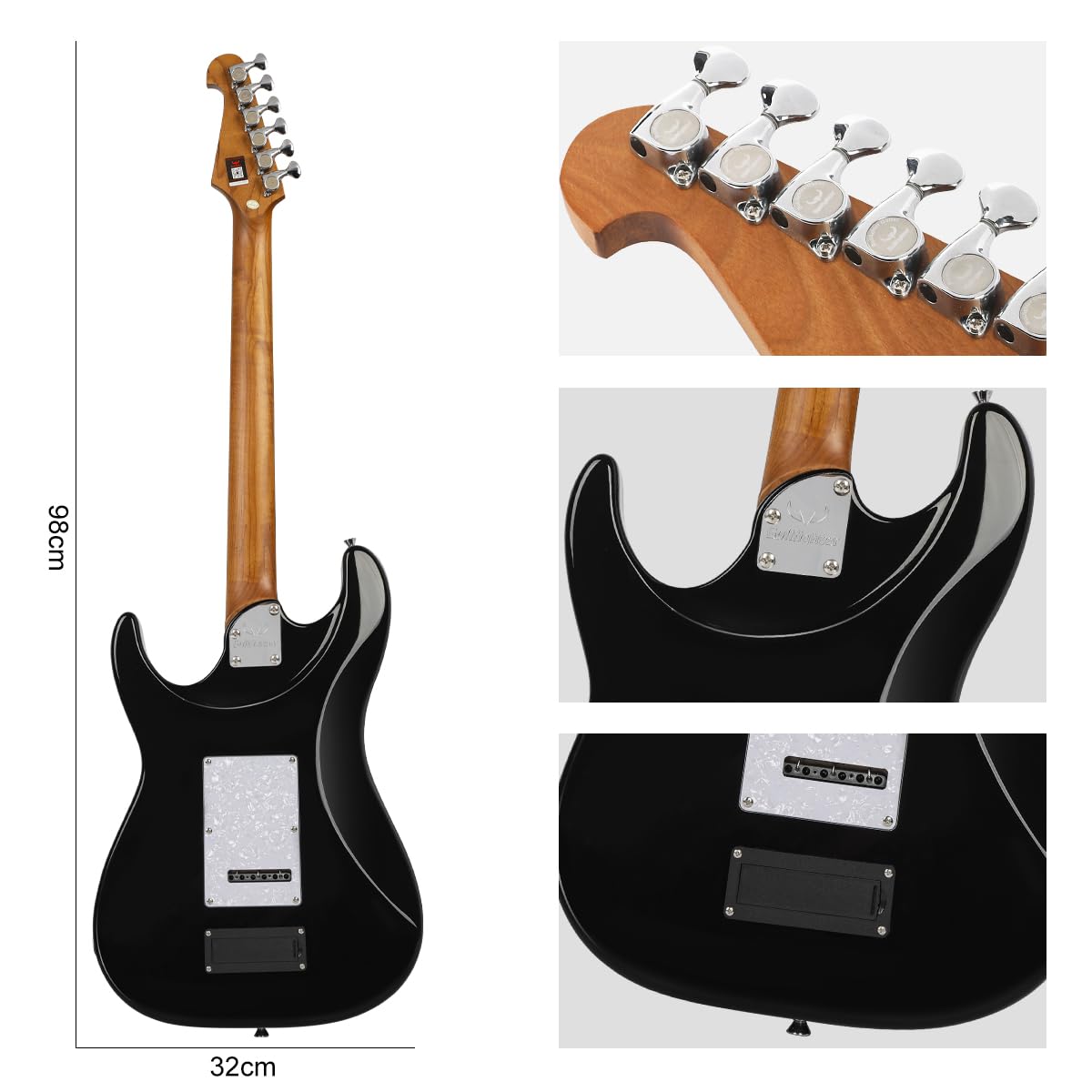 Smart Electric Guitar Kit D160SE with Effects System, SSH Pickup & Loop Drum Machine - Roasted Maple Fretboard All-in-One Performance Guitar for Beginners to Pros (Black) | Perfect for Live Shows, Studio Recording & Home Practice