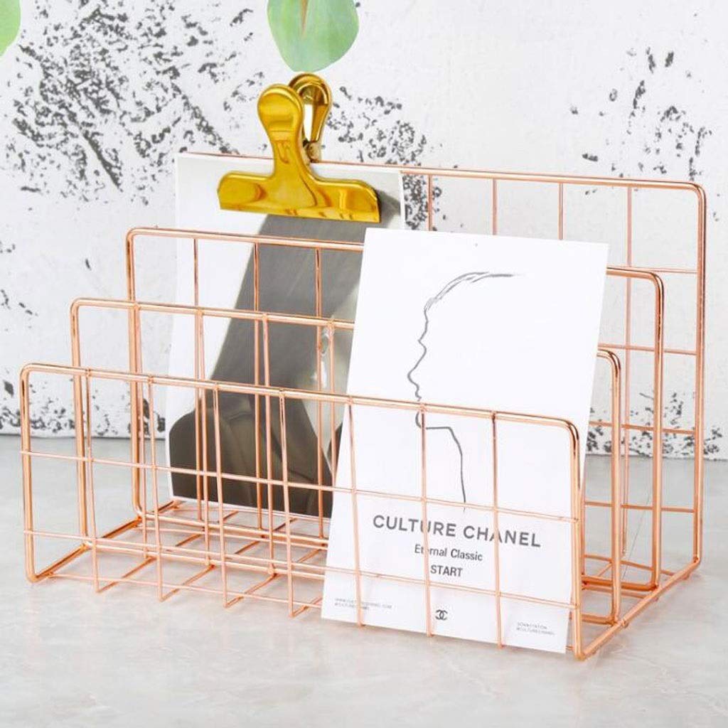 JIAli Desktop Letter Sorter Organizer - 3 Slot Rose Gold Mail Organizer for Letters, Books, Files, Brochures & Postcards | Perfect for Home Office, School & Workspace Organization