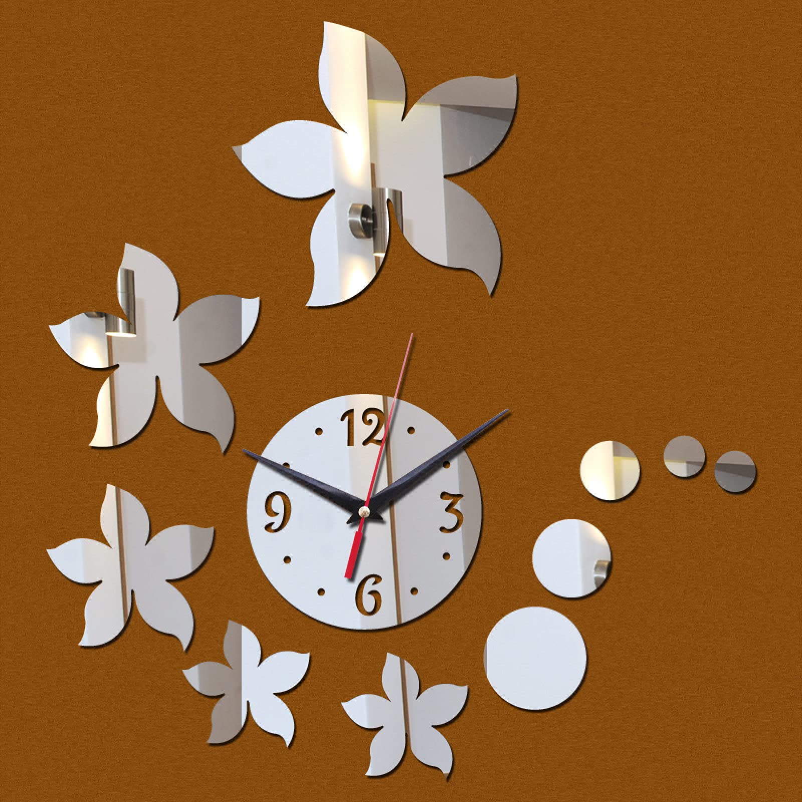 Lrenkey DIY Mirror Wall Clock - Personalized Acrylic 3D Large Wall Clock with Floral Design, Modern Frameless Quartz Timepiece for Living Room & Home Decor (Silver) | Perfect for Bedroom, Office, and Gift Giving