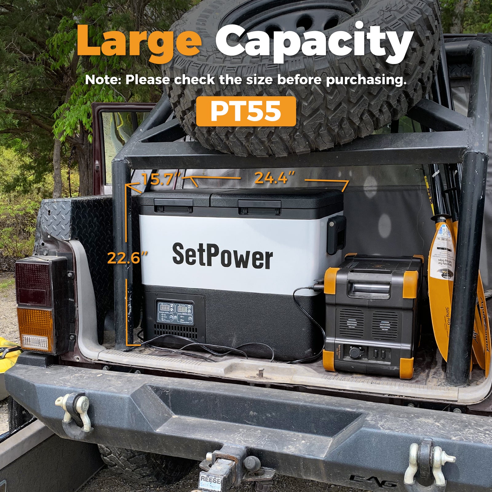 Setpower PT55 58Qt 12V Portable Car Refrigerator Freezer - Energy Efficient Low Power Consumption for Camping, Road Trips & RV Adventures