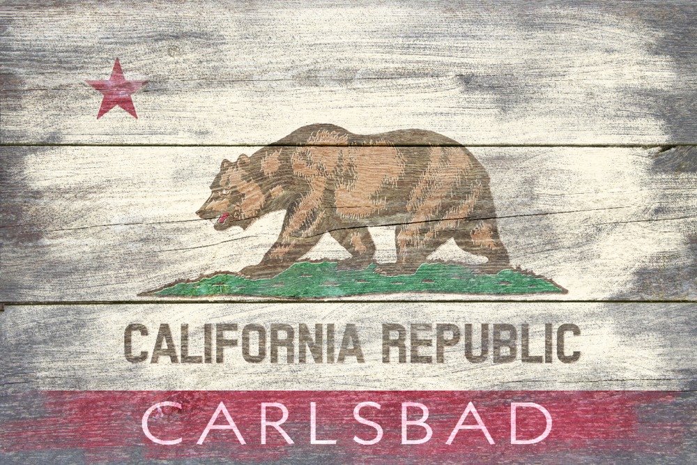 Rustic California State Flag Art Print - 24x36 Signed Wall Decor Poster | Carlsbad CA Inspired Home & Office Decoration
