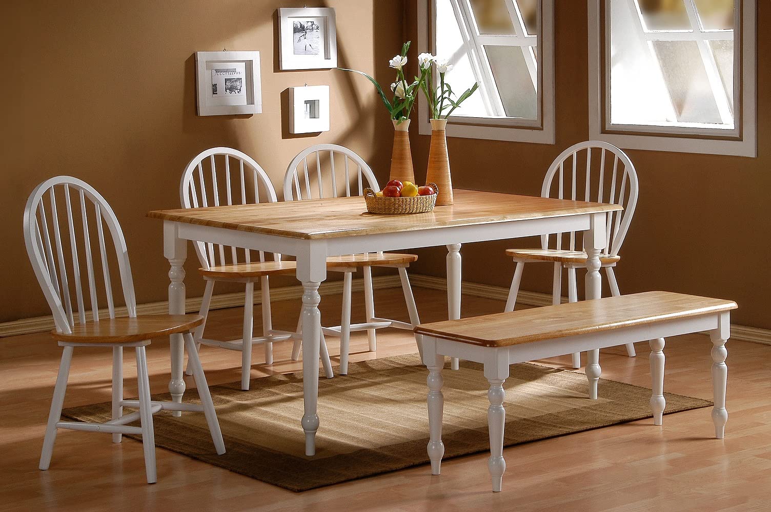 Boraam Windsor Farmhouse Dining Chairs Set of 2 - Cream/Natural Wooden Kitchen Chairs for Dining Room, Breakfast Nook, and Farmhouse Decor