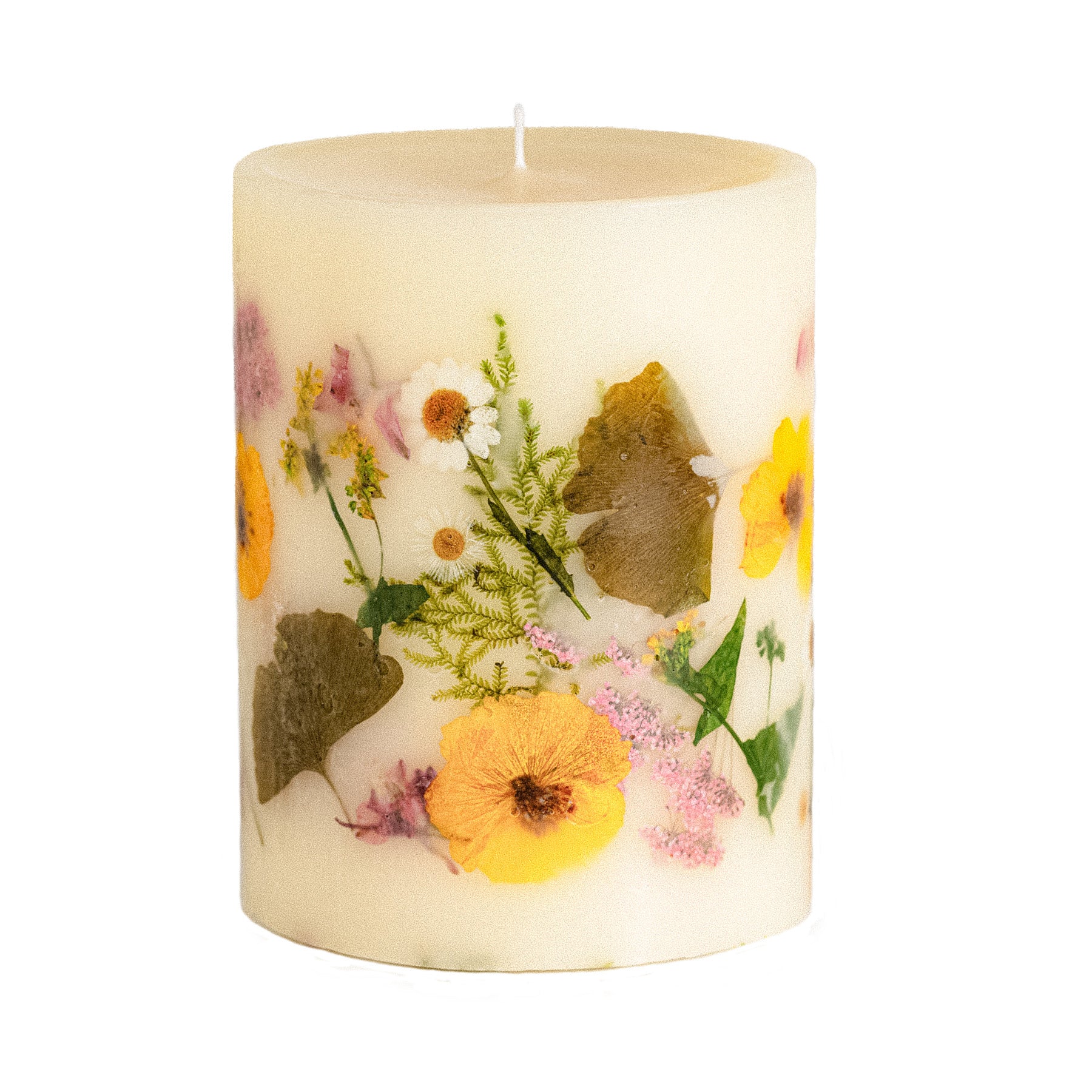 Medium Round Botanical Pillar Candle - Lemon Blossom & Lychee Scent | Natural Soy Wax for Home Decor, Relaxation & Aromatherapy | Perfect for Living Room, Bedroom & Spa