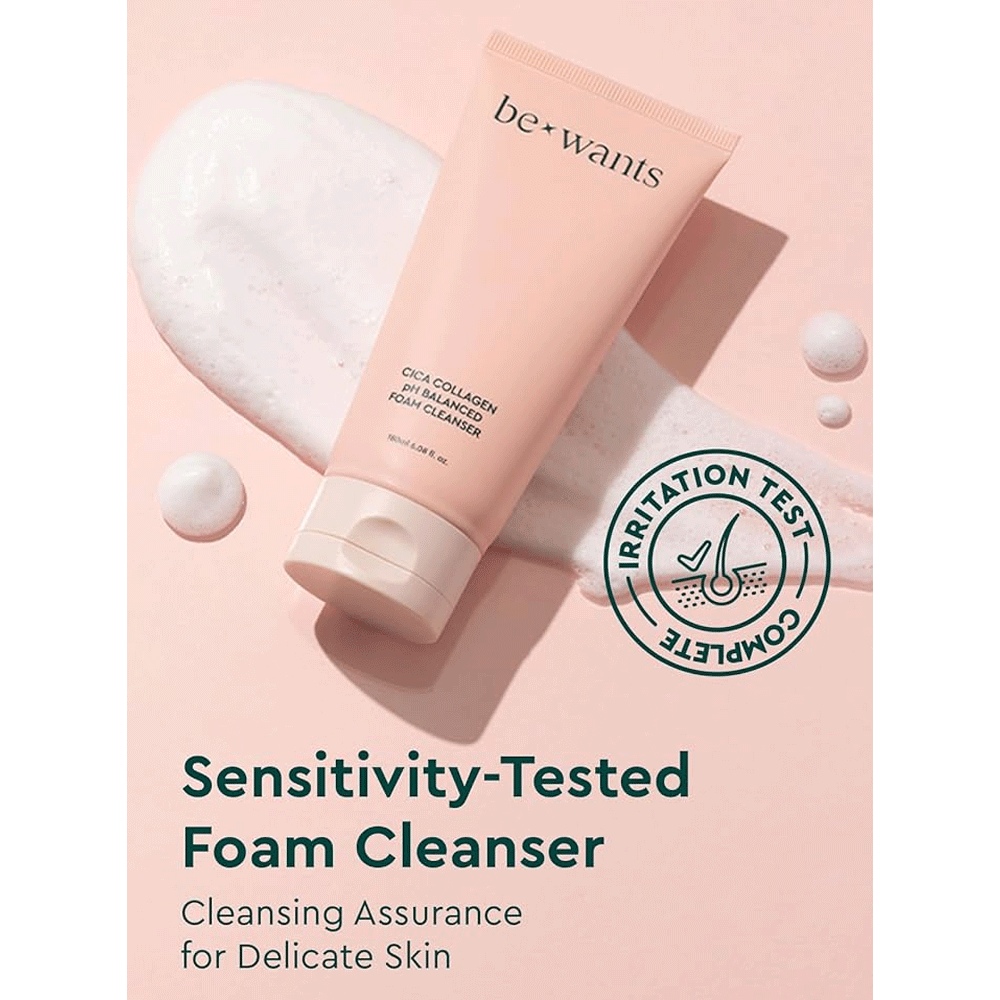 Bewants Cica pH Balanced Foam Cleanser 180ml - Gentle Face Wash for Sensitive Skin, Acne & Redness Relief - Perfect for Daily Skincare Routine & Post-Workout Cleansing