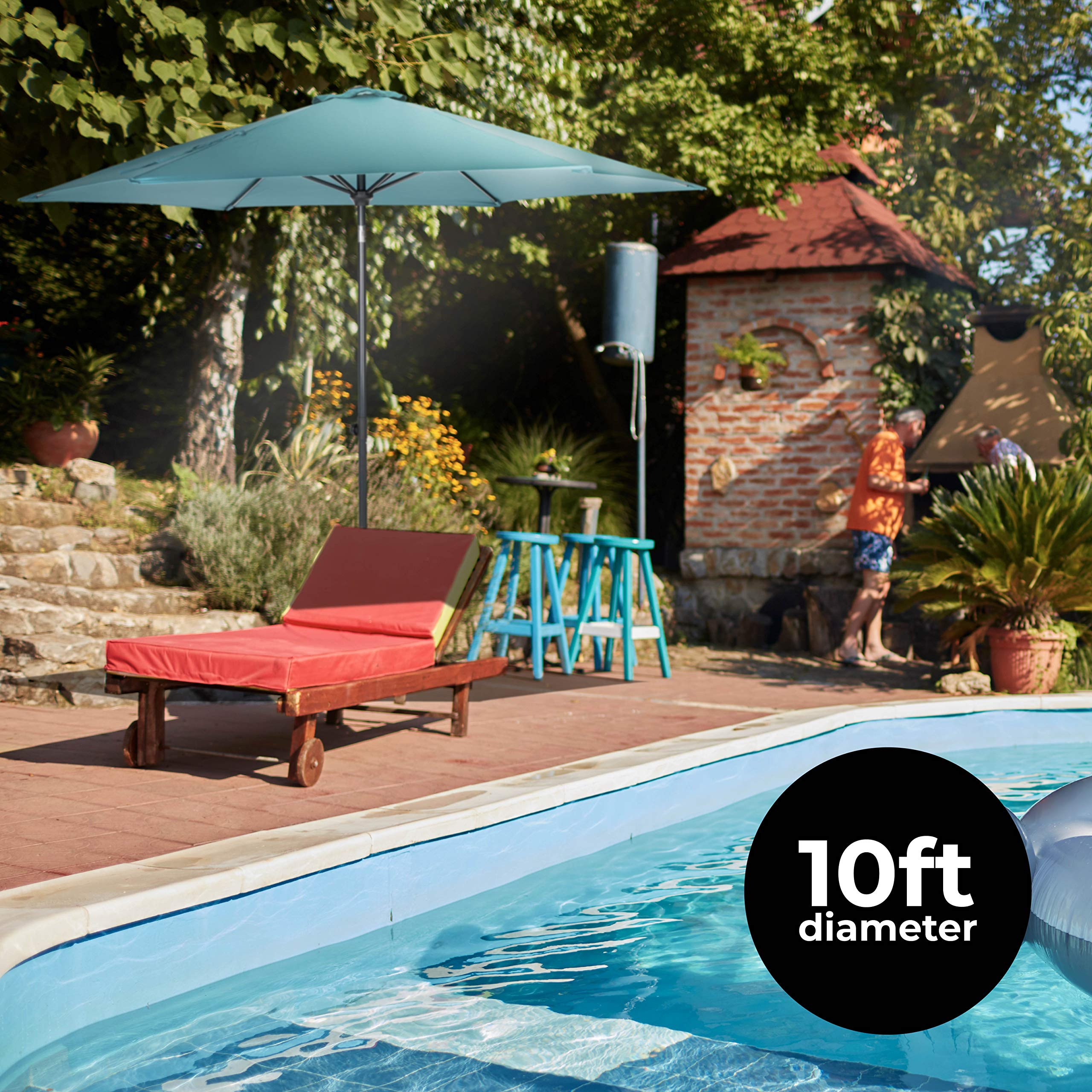 Home Zone Living KUS0231U 10-Foot Teal Tilting Patio Umbrella - Outdoor Shade Solution for Poolside, Backyard, and Garden Relaxation