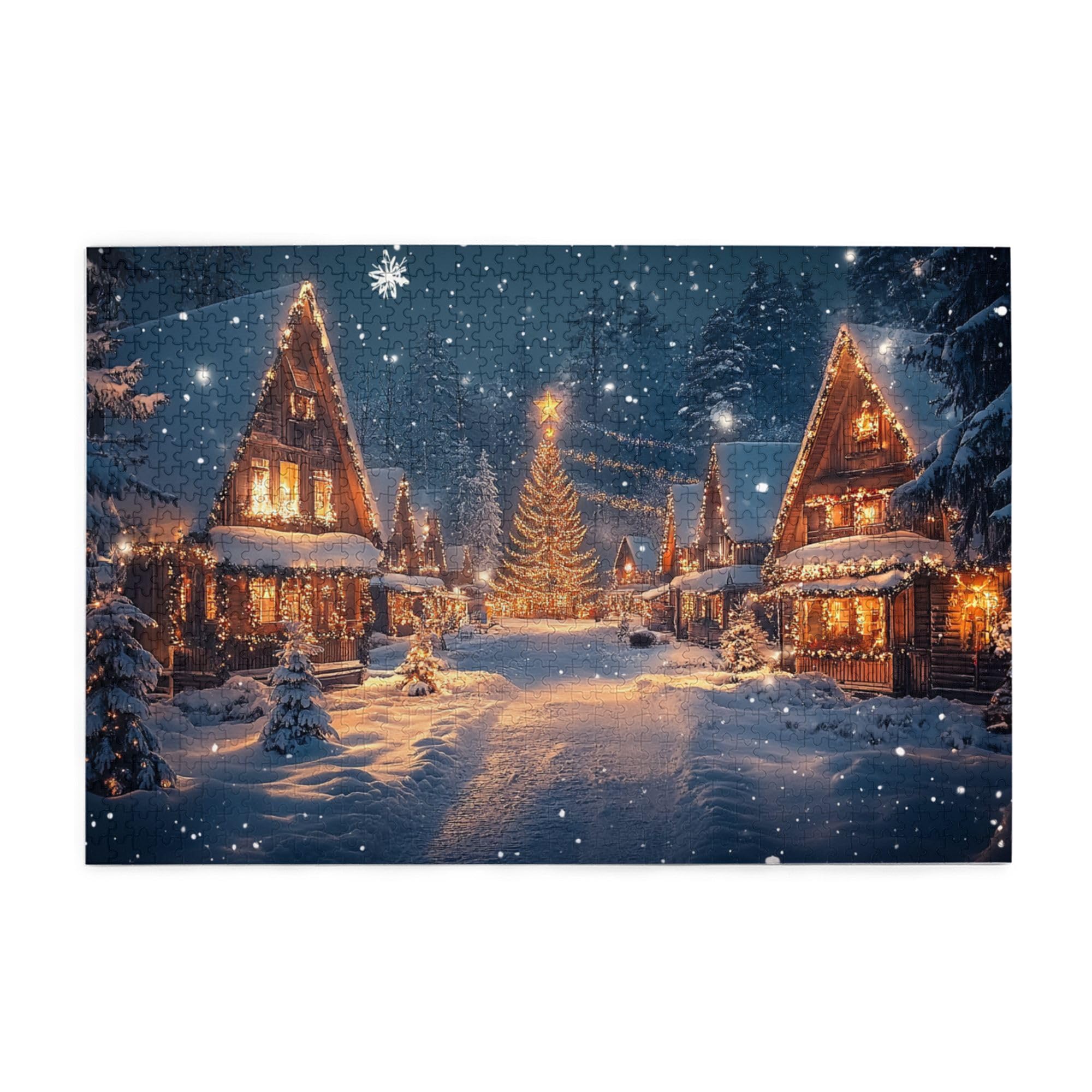 1000-Piece Adult Wooden Jigsaw Puzzle - Winter Village Night Scene Holiday Illustration | Christmas Party & Family Game for Relaxation & Mental Stimulation | Perfect for Stress Relief, Home Decor & Gift Giving