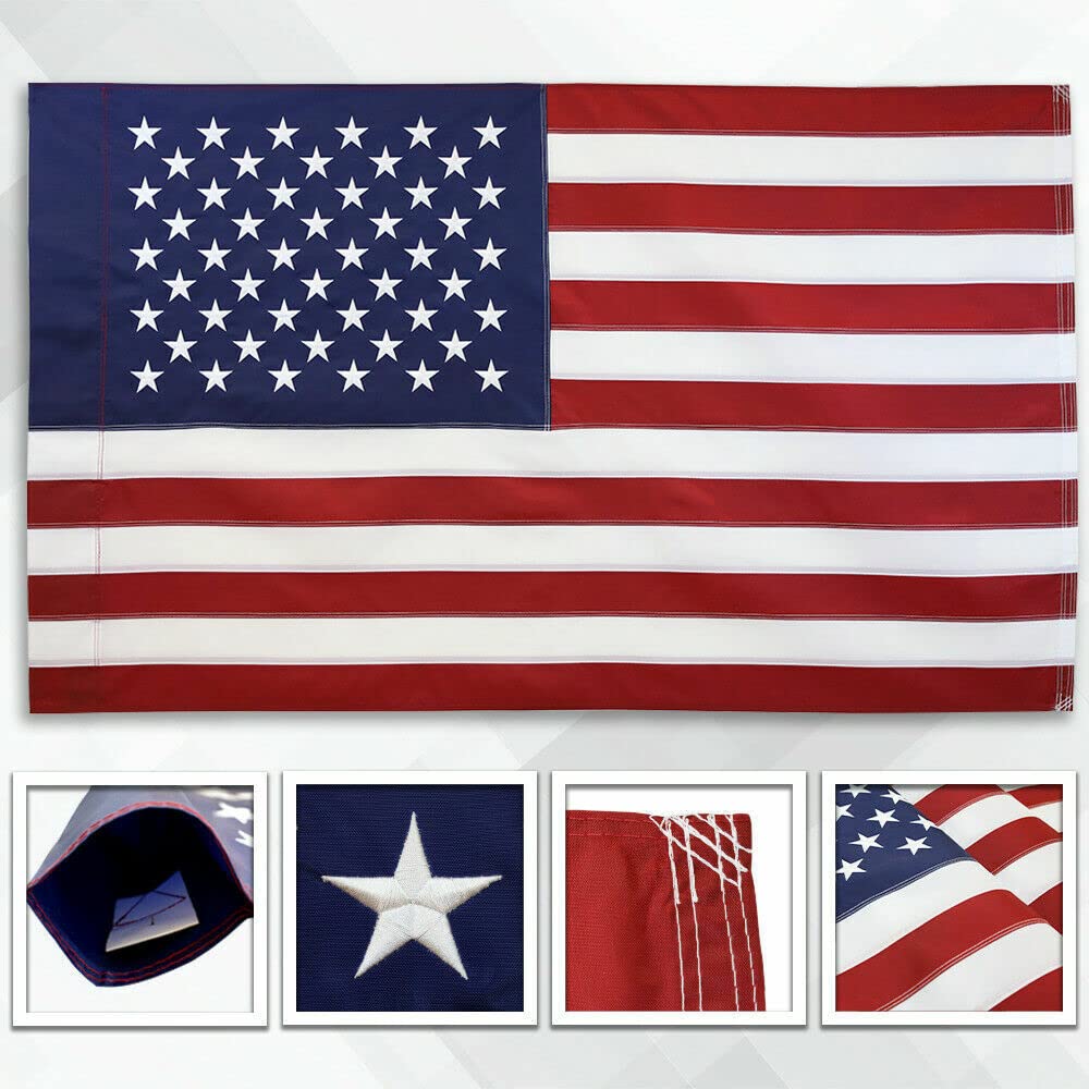 Premium 3x5ft Embroidered American Flag - Heavy Duty 210D Polyester USA House Flag with Sleeve | Patriotic Outdoor Decor for Porch, Yard & Garden (Pairs Perfectly with Matching Garden Flags)