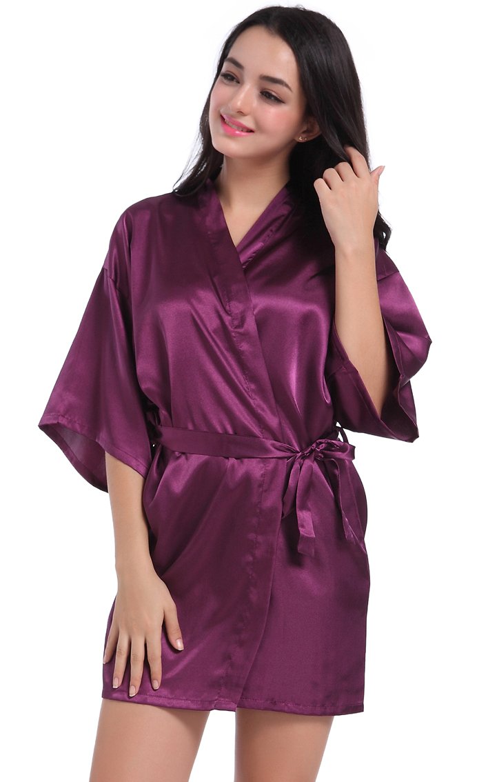 Bridesmaid Satin Kimono Robe - Gold Glitter Wedding Party Robe for Getting Ready