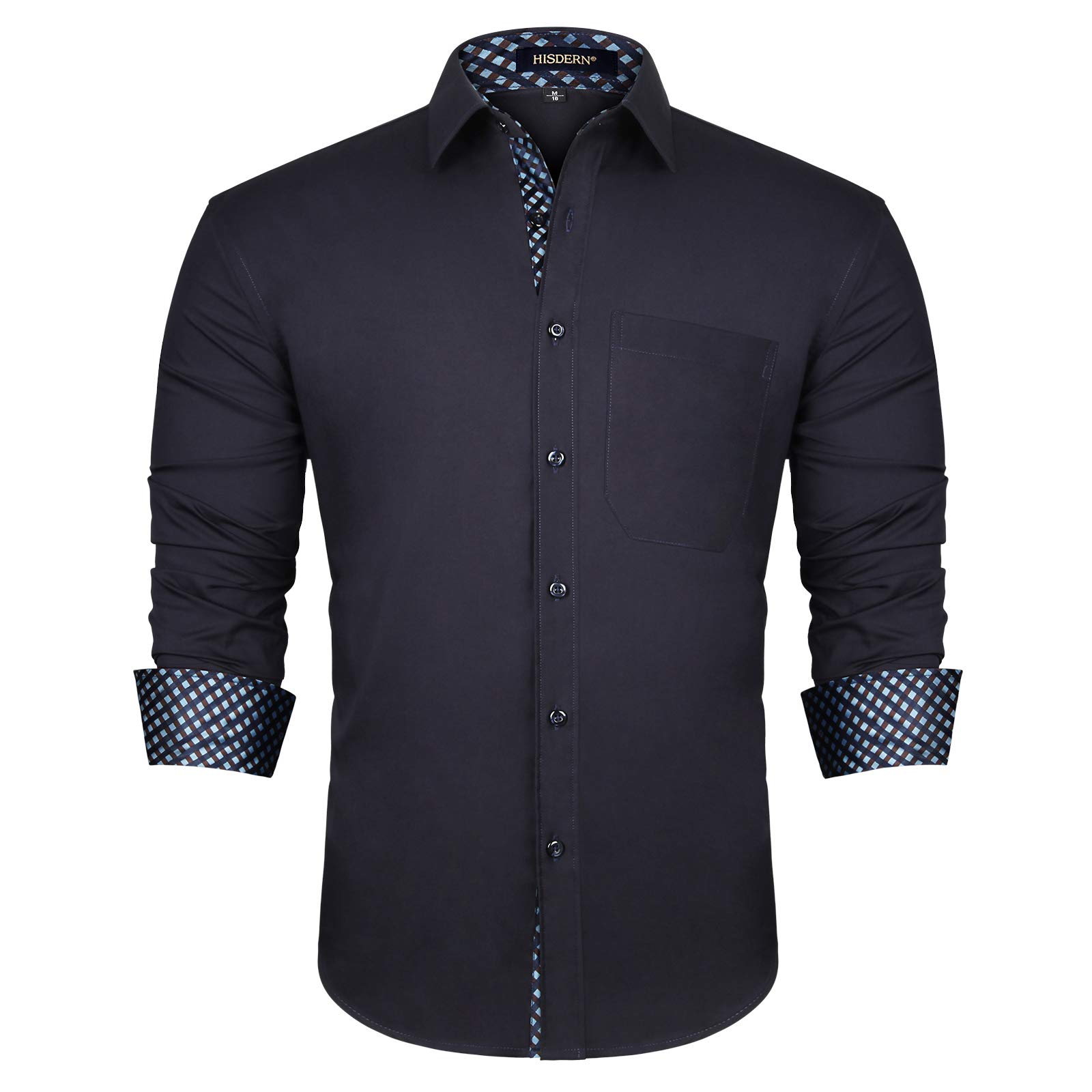 HISDERN Men's Contrast Collar Casual & Formal Button Down Dress Shirt - Long Sleeve Printed Regular Fit Office & Party Wear Shirt for Business & Social Occasions