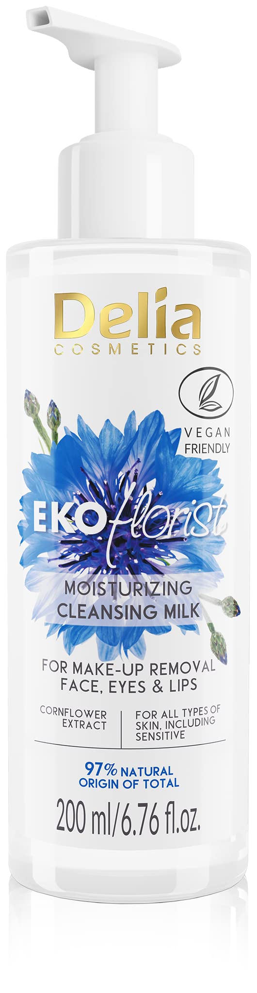 Delia Cosmetics Vegan Makeup Remover & Cleansing Milk with Hemp Oil & Cornflower Extract - Gentle Face Wash for All Skin Types - Removes Impurities, Soothes Irritation & Moisturizes - 200ml - Perfect for Daily Skincare Routine & Travel-Friendly Beauty Essential