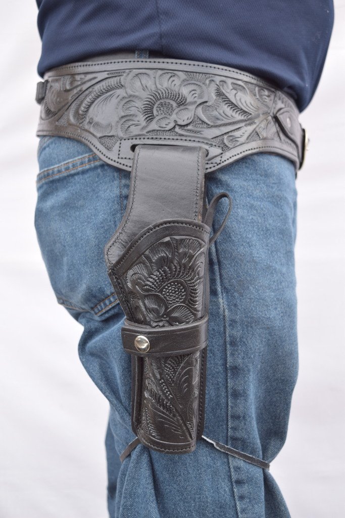 LEATHERTOWN USA® Cowboy Western Style Gun Holster & Belt Rig for .44/.45 Cal - Single Drop Holster with Standard Short Barrel - Perfect for Cowboy Action Shooting, Reenactments & Western Wear