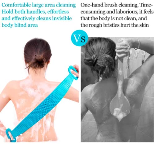 Premium Exfoliating Bath Brush with Long Handle - Dead Skin Removal Scrubber for Men, Women & Kids - Body Wash Brush & Back Scrubber (Blue) - Ideal for Shower, Spa & Daily Skin Care Routine