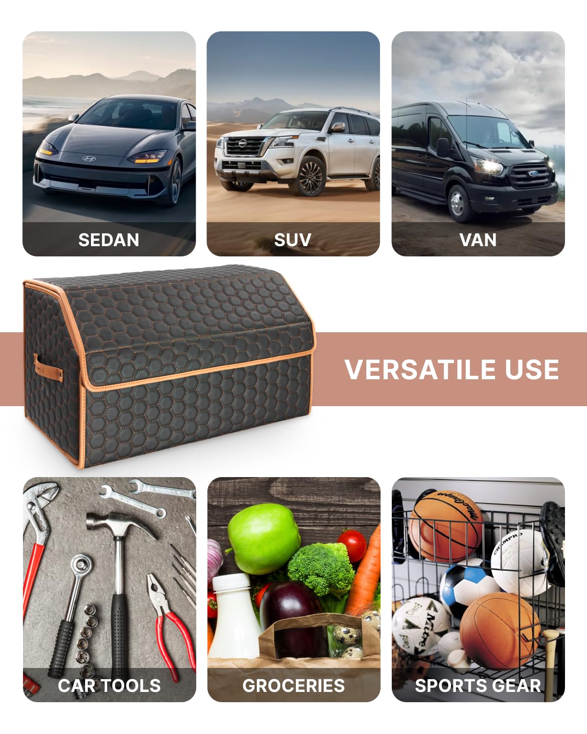 Foldable Trunk Organizer for Car Storage - Collapsible Auto Organizer with Lid - 21.6 Inch Hexy Design for SUV, Sedan & Minivan - Perfect for Groceries, Travel Gear & Sports Equipment Organization