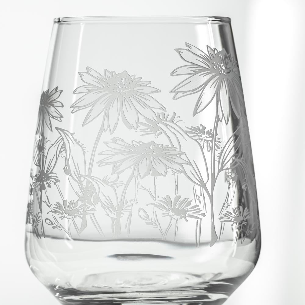 Wildflowers 15.75oz Stemless Wine Tumbler Glass Set of 2 - Perfect for Outdoor Picnics, Dinner Parties & Home Decor