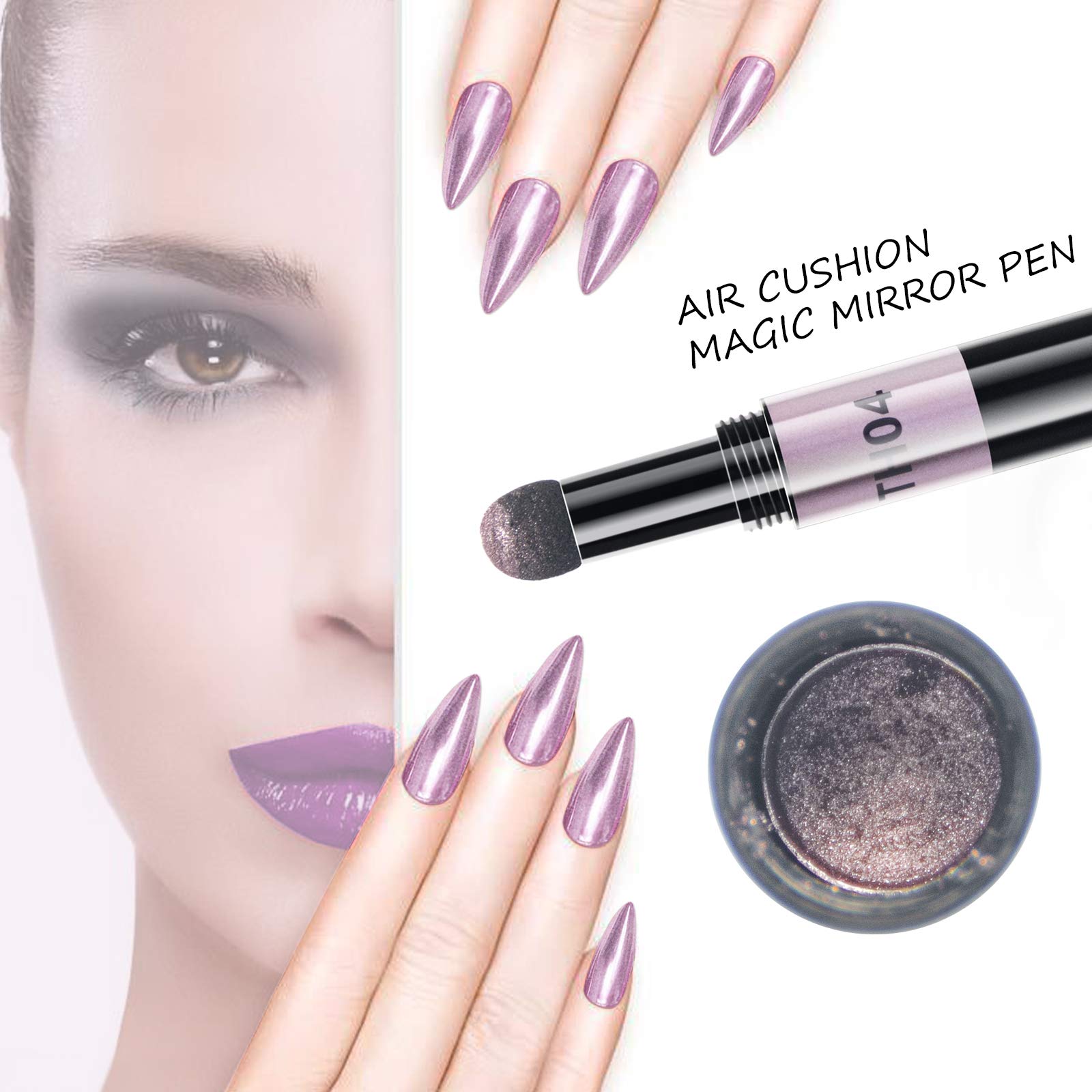 Vcedas Chrome Nail Pen - Acrylic Powder with Laser Mirror Effect, Air Cushion Magic Mirror Powder for Nail Art (Pink) | Perfect for Salon, DIY Manicures & Special Occasions
