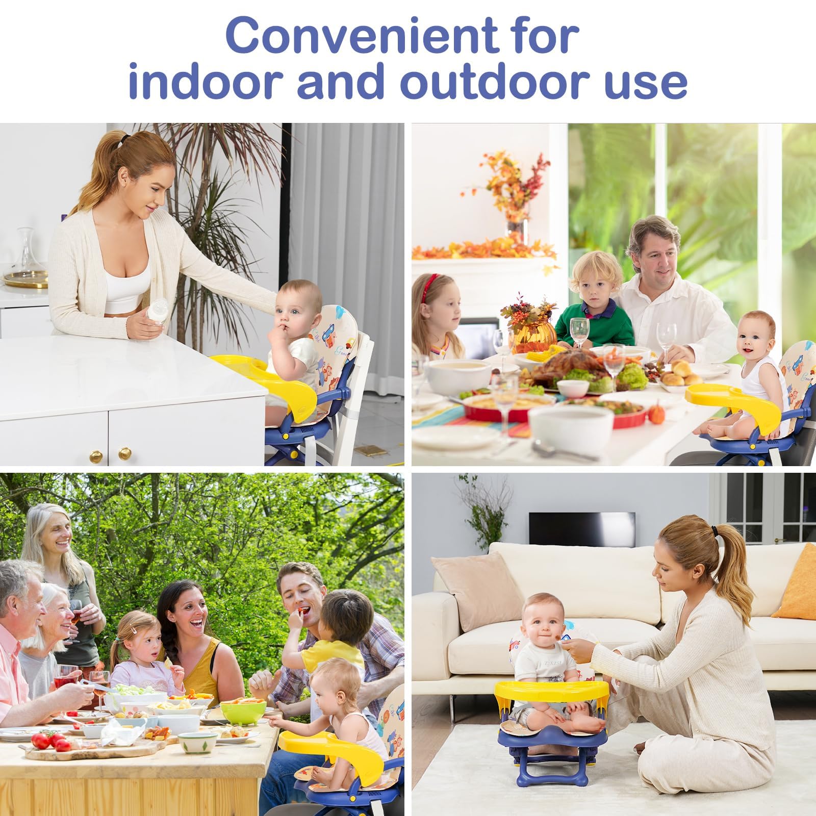 Portable High Chair for Babies & Toddlers - Adjustable Height Travel Booster Seat with Removable Tray, Foldable Compact Baby Feeding Chair for Home, Restaurant & Outdoor Use