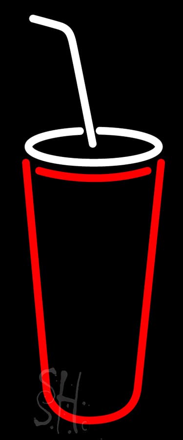 24x10 Inch Neon Bar Sign with Straw - Red & White LED Light for Home, Cafe & Restaurant Decor - Vintage Drink with Straw Clear Backing Neon Sign