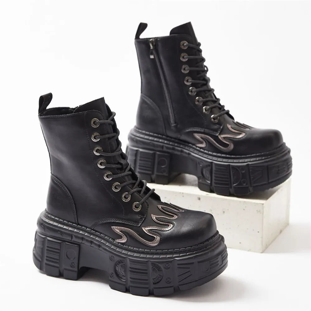 Trendy Punk Lace-Up Round Toe Knee High Boots for Women - Thick Platform Sole Motorcycle & Party Shoes (Botas Mujer 2025) - Perfect for Night Out, Concerts and Edgy Street Style