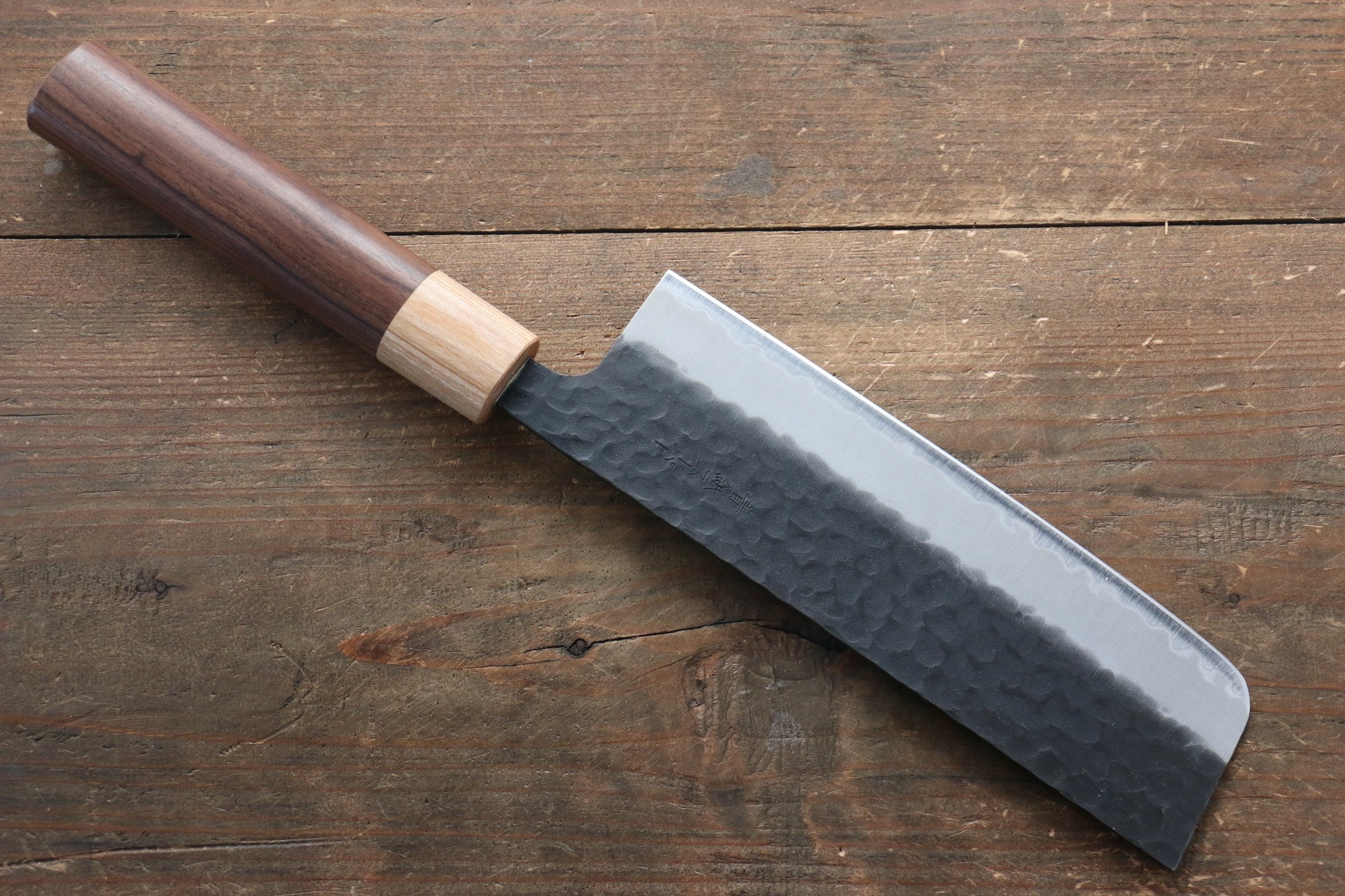 Seisuke Kokubyaku Blue Super Hammered Nakiri Knife 165mm - Japanese Chef Knife with Morado Wood Handle - Perfect for Slicing Vegetables, Herbs & Sushi Preparation