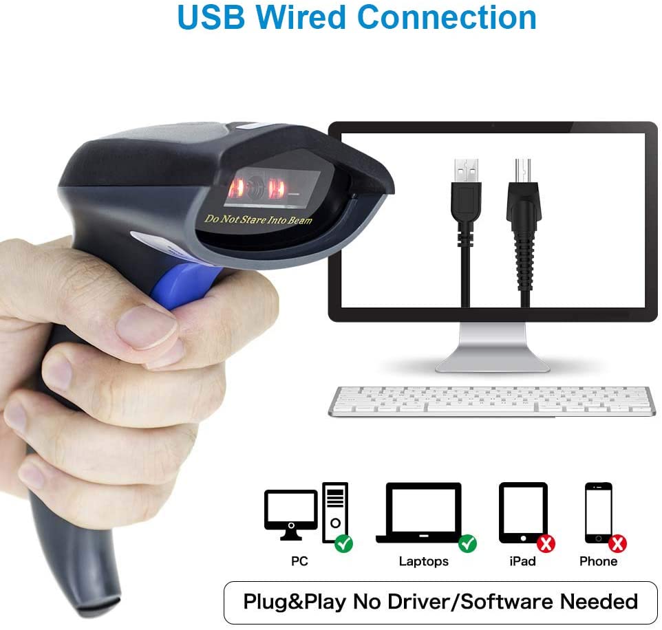 W3 1D USB Barcode Scanner - Fast & Accurate QR Code Reader for Retail, Warehouse, and Inventory Management | Compatible with PC, POS, and Android Devices