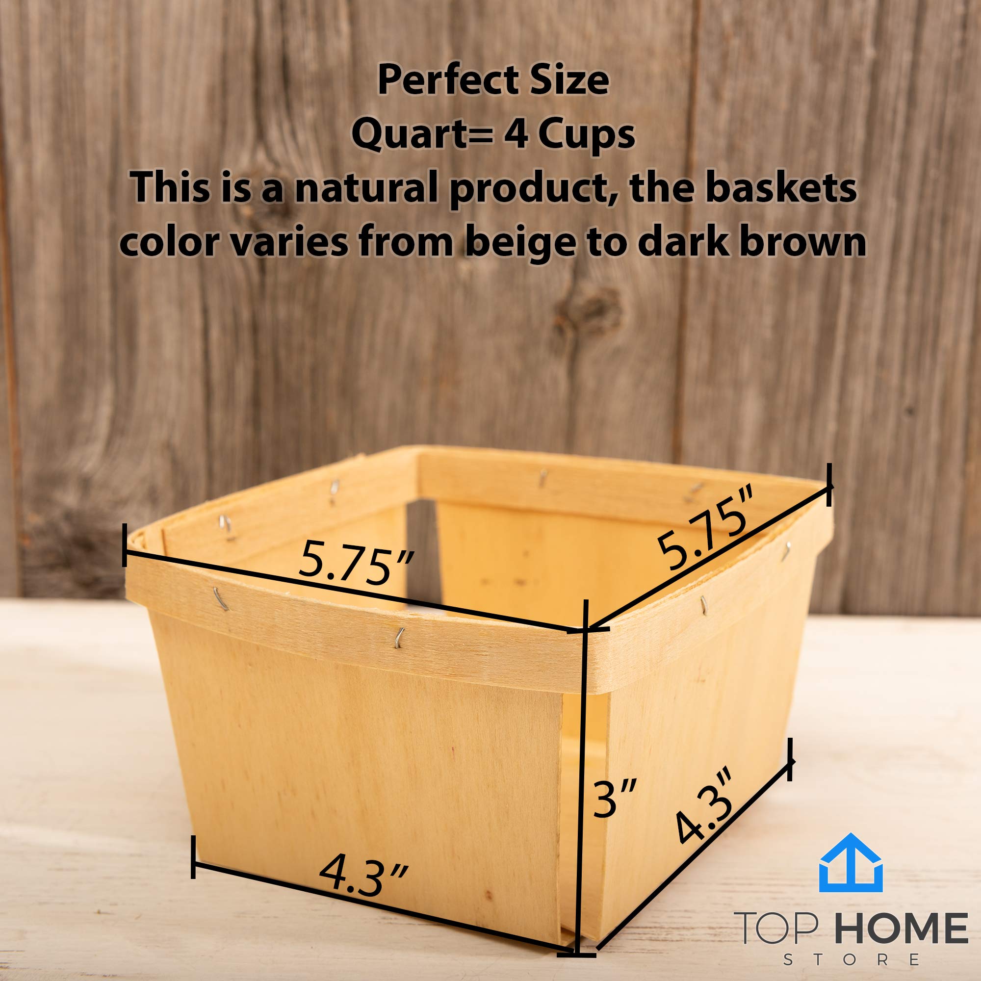 50 Pack One Quart Square Wooden Gift Baskets - 5.75