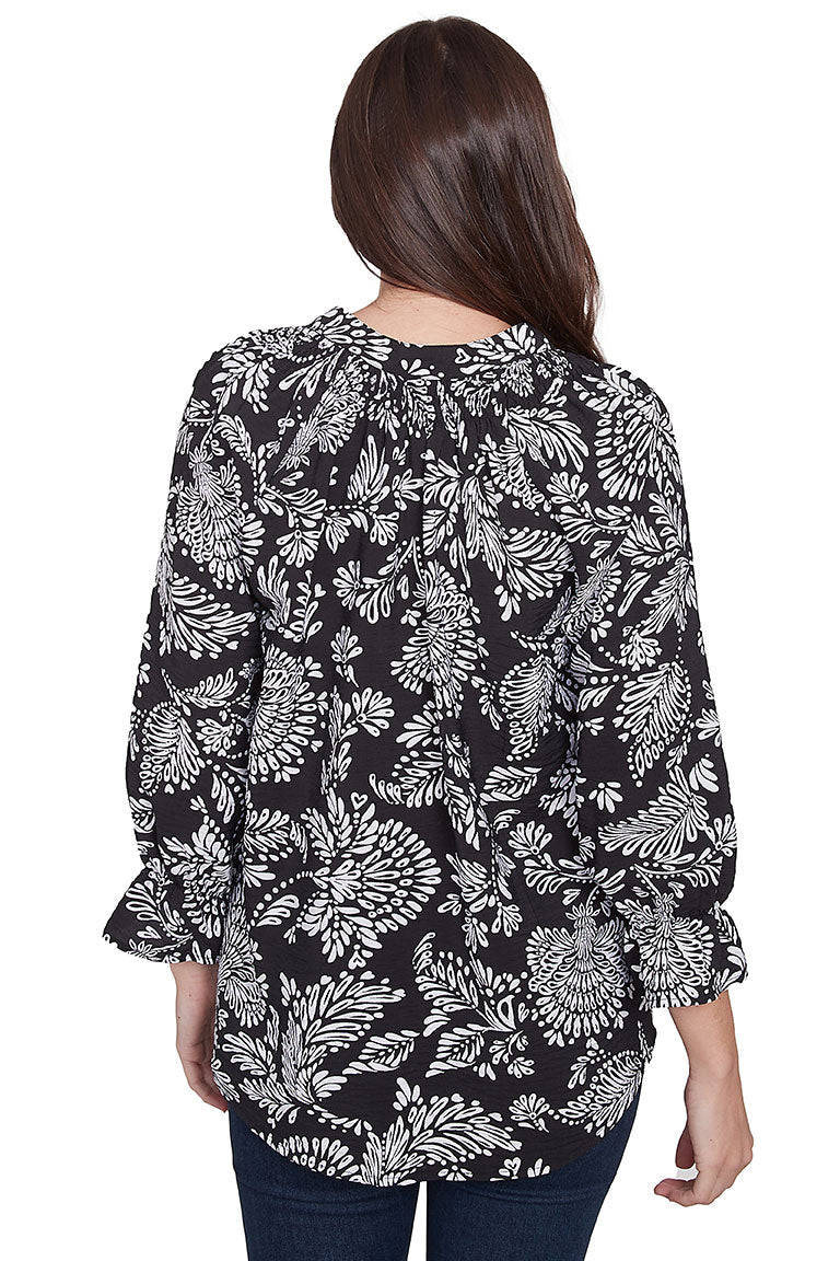 Elegant Petite Monochrome Smocked Neck Blouse - Perfect for Office Wear & Casual Outings