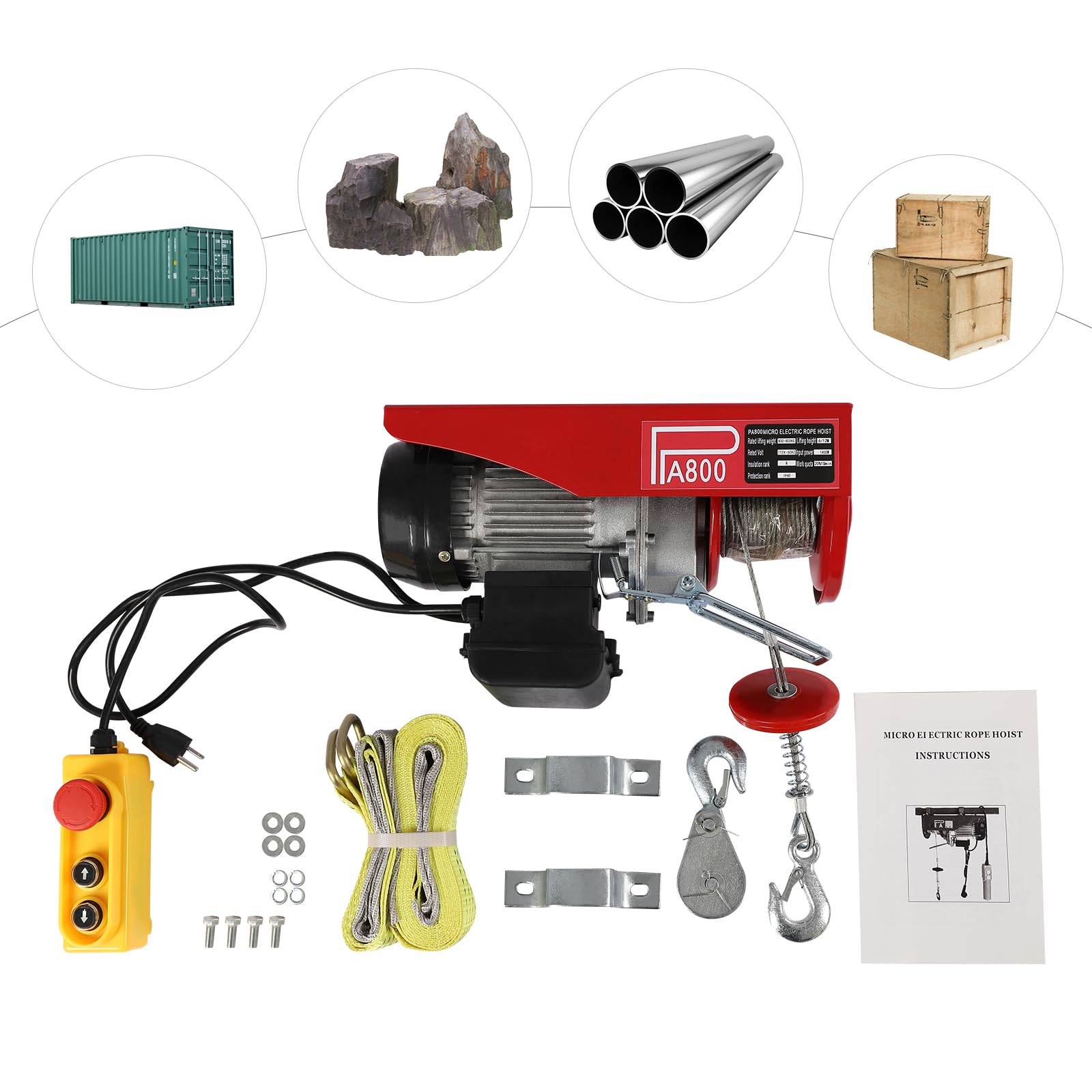 400KG Electric Hoist Lift 1763LBS with Wireless Remote Control - 110V Overhead Hoist for Garage, Auto Shop & Warehouse Lifting Operations