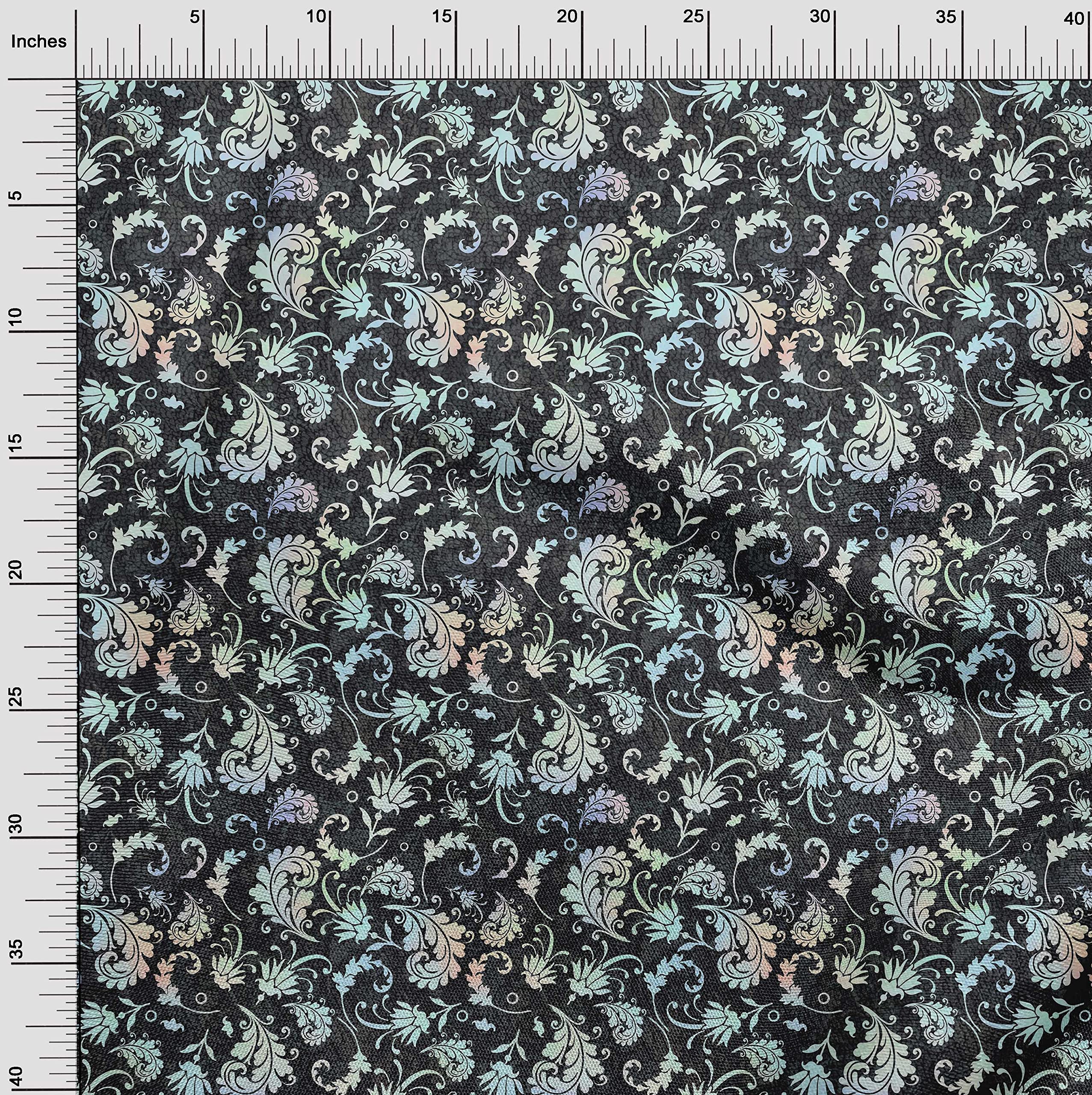 Premium Black Damask Scroll Print Polyester Spandex Fabric - 56