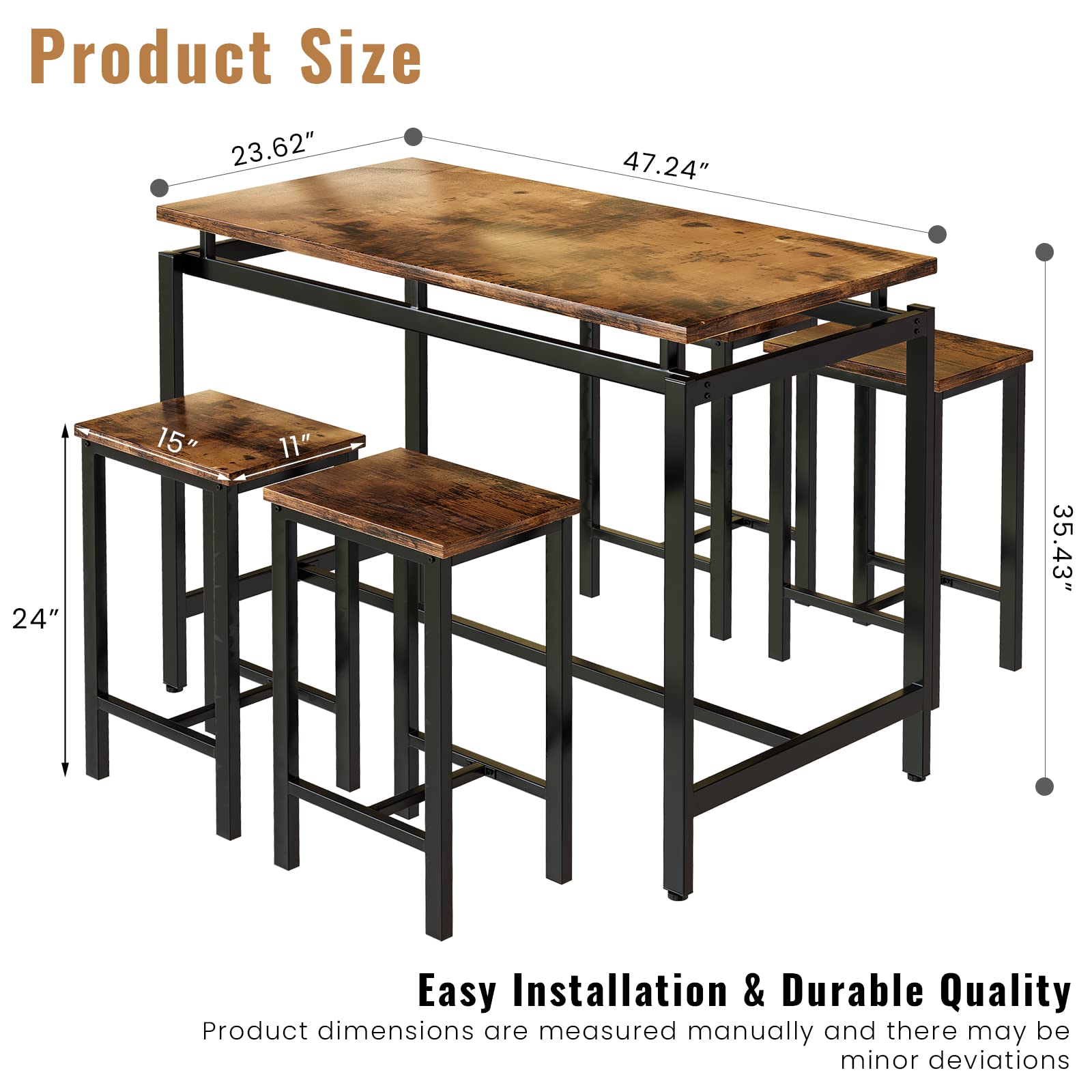 Recaceik 5-Piece Counter Height Dining Table Set for 4 - Kitchen Bar Table with 4 Stools, Modern Breakfast Nook Set for Small Spaces, Apartments & Condos | Perfect for Entertaining, Family Meals & Compact Living Areas