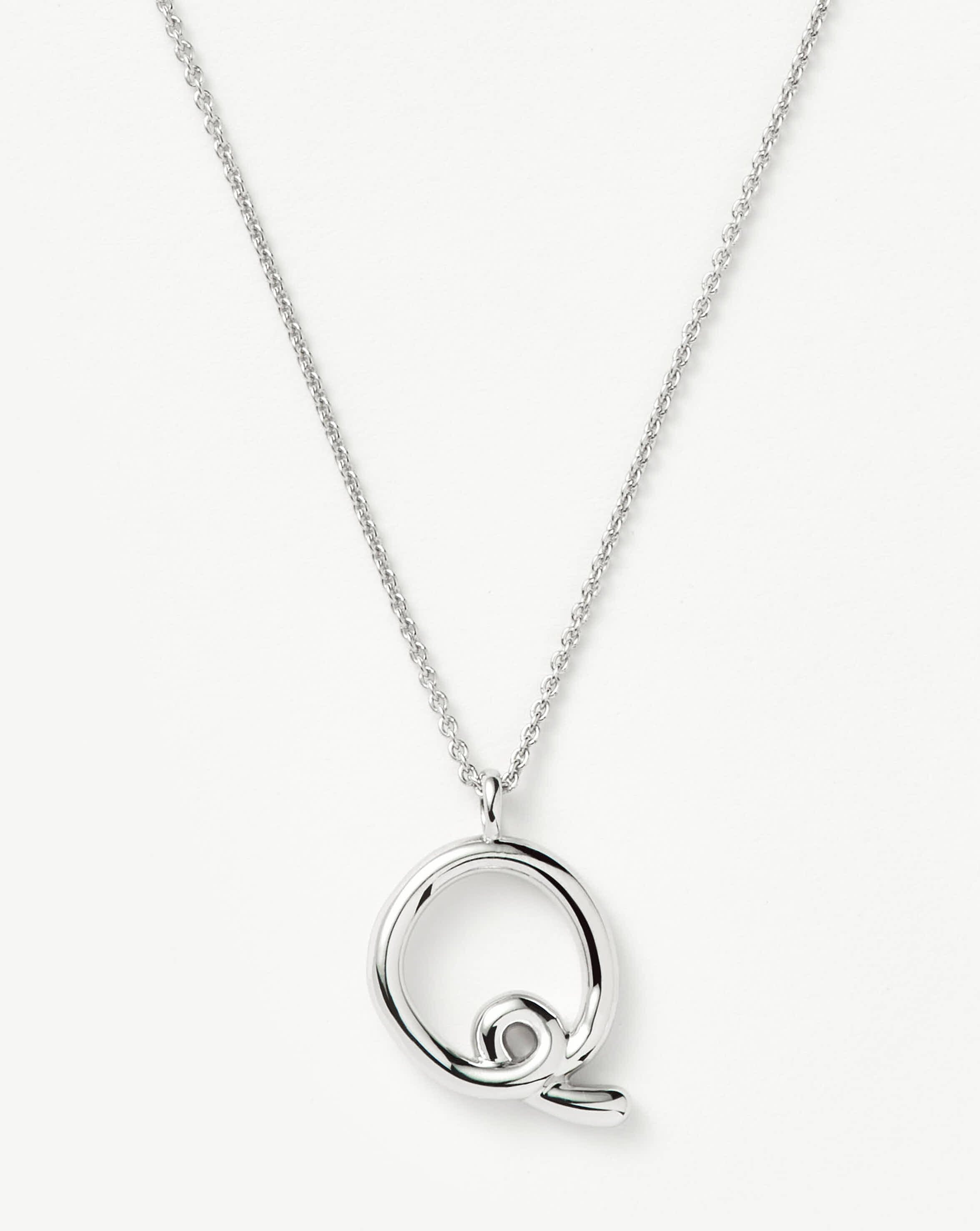Curly Molten Initial Q Pendant Necklace - Sterling Silver Personalized Jewelry for Women | Gift for Her, Birthday, Anniversary, Valentine's Day