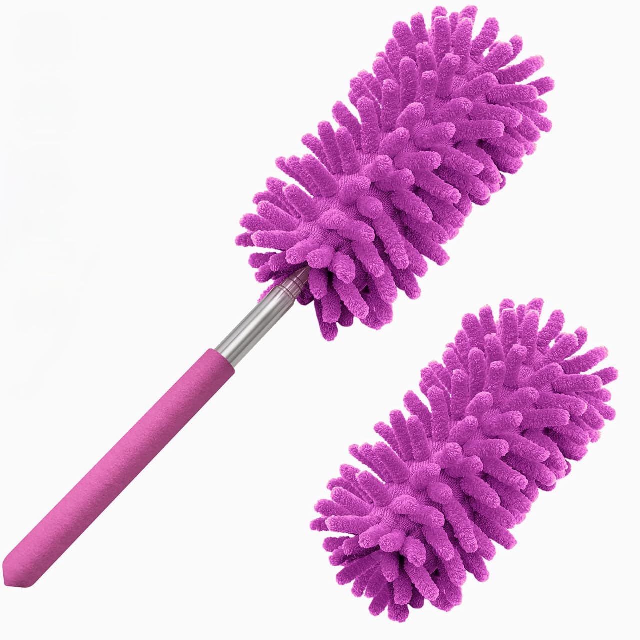 Tukuos Microfiber Duster Set - 2 Washable & Replaceable Heads with Extendable Pole & Detachable Brush | Perfect for Office, Car, Windows, Furniture & Ceiling Fan Cleaning | Dusting Tool for Home, Office & Vehicle Maintenance